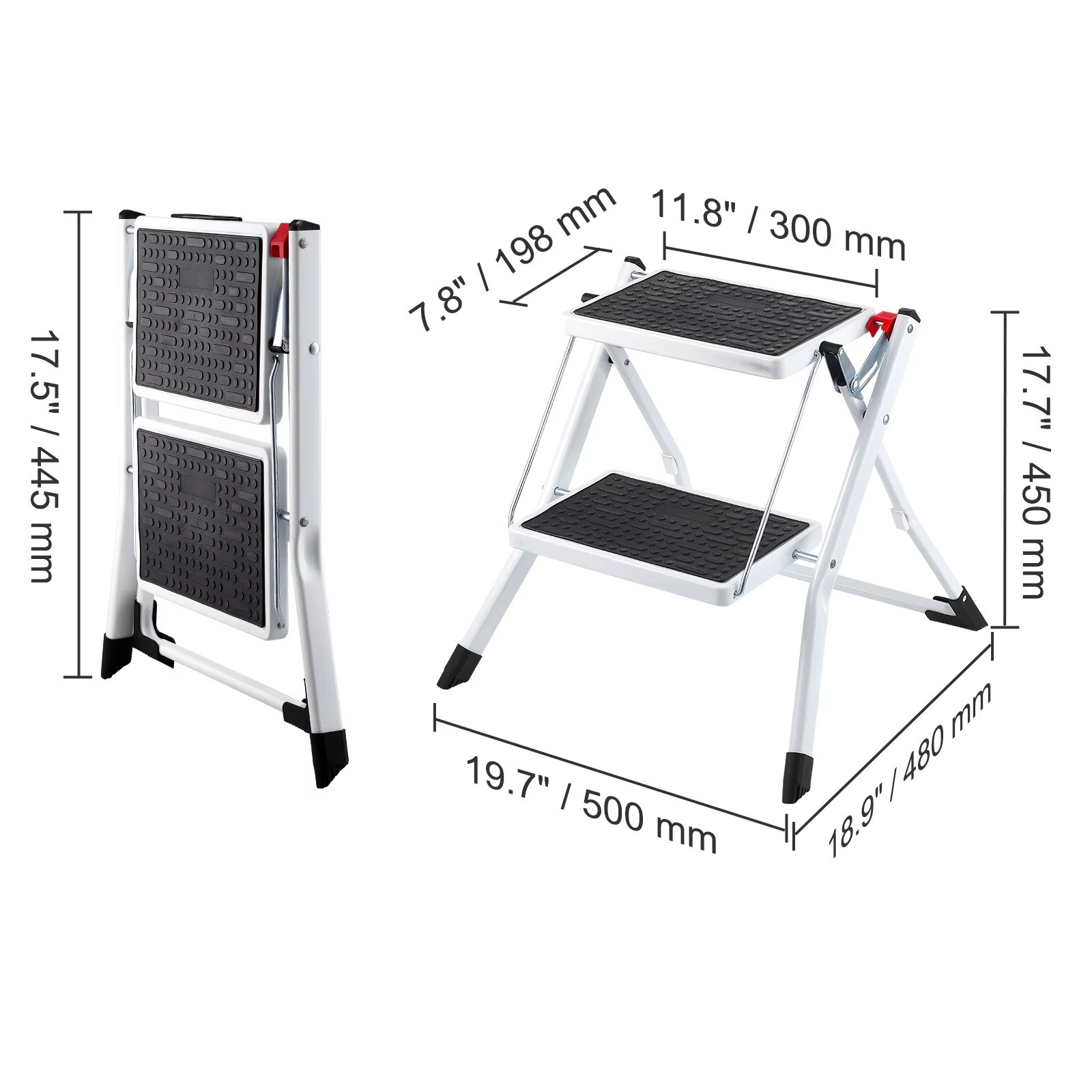 Step Stool 1 Step 330lb Capacity Adjustable Height Non Slip Foldable for