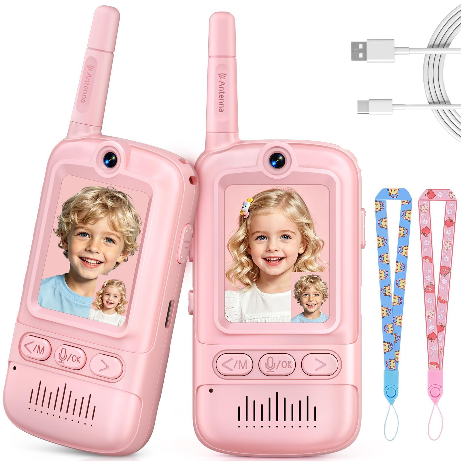 Video Walkie Talkies for Kids, 2 Pack Rechargeable Intercom Kids Pink