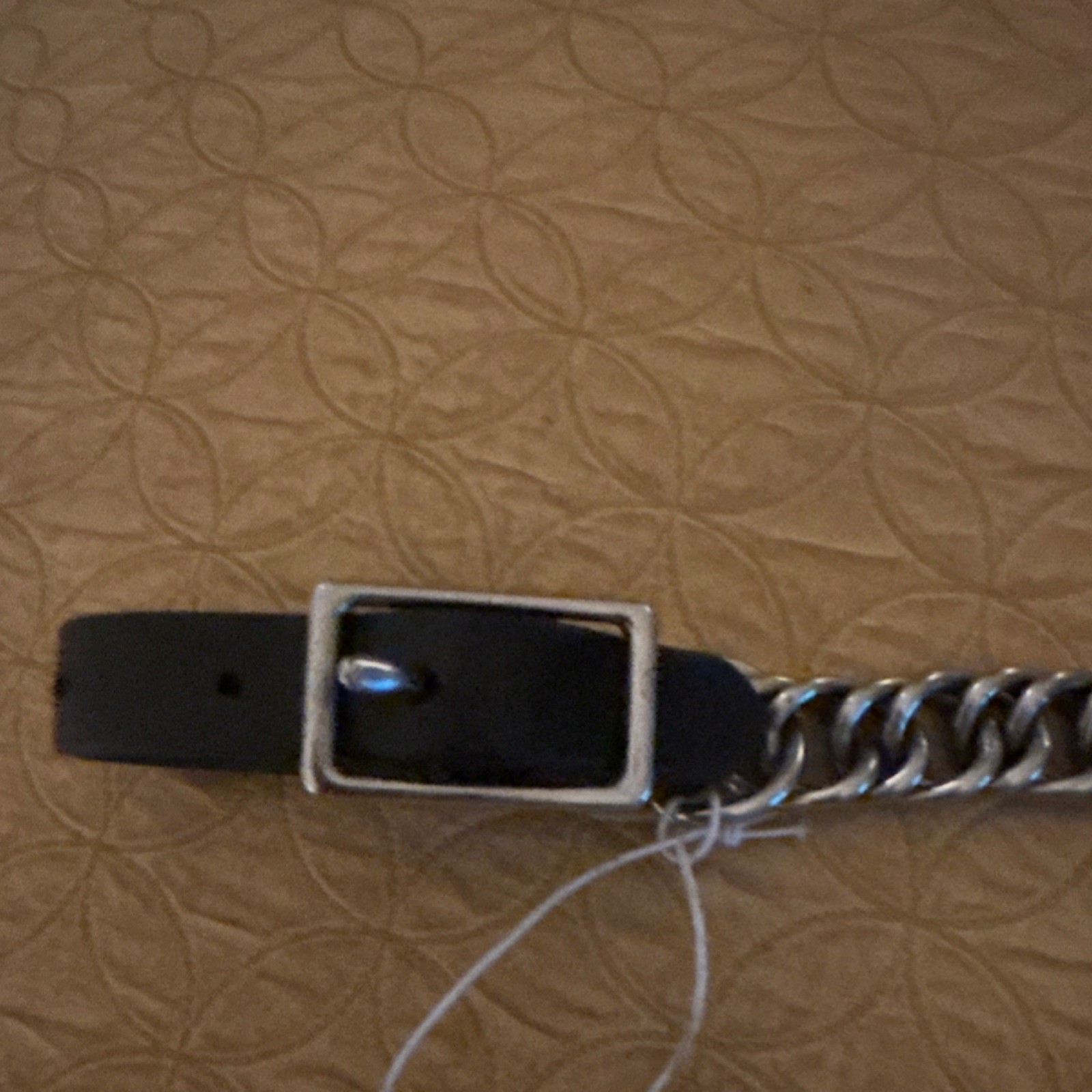 Black Leather Curb Chain with Single Metal Chain