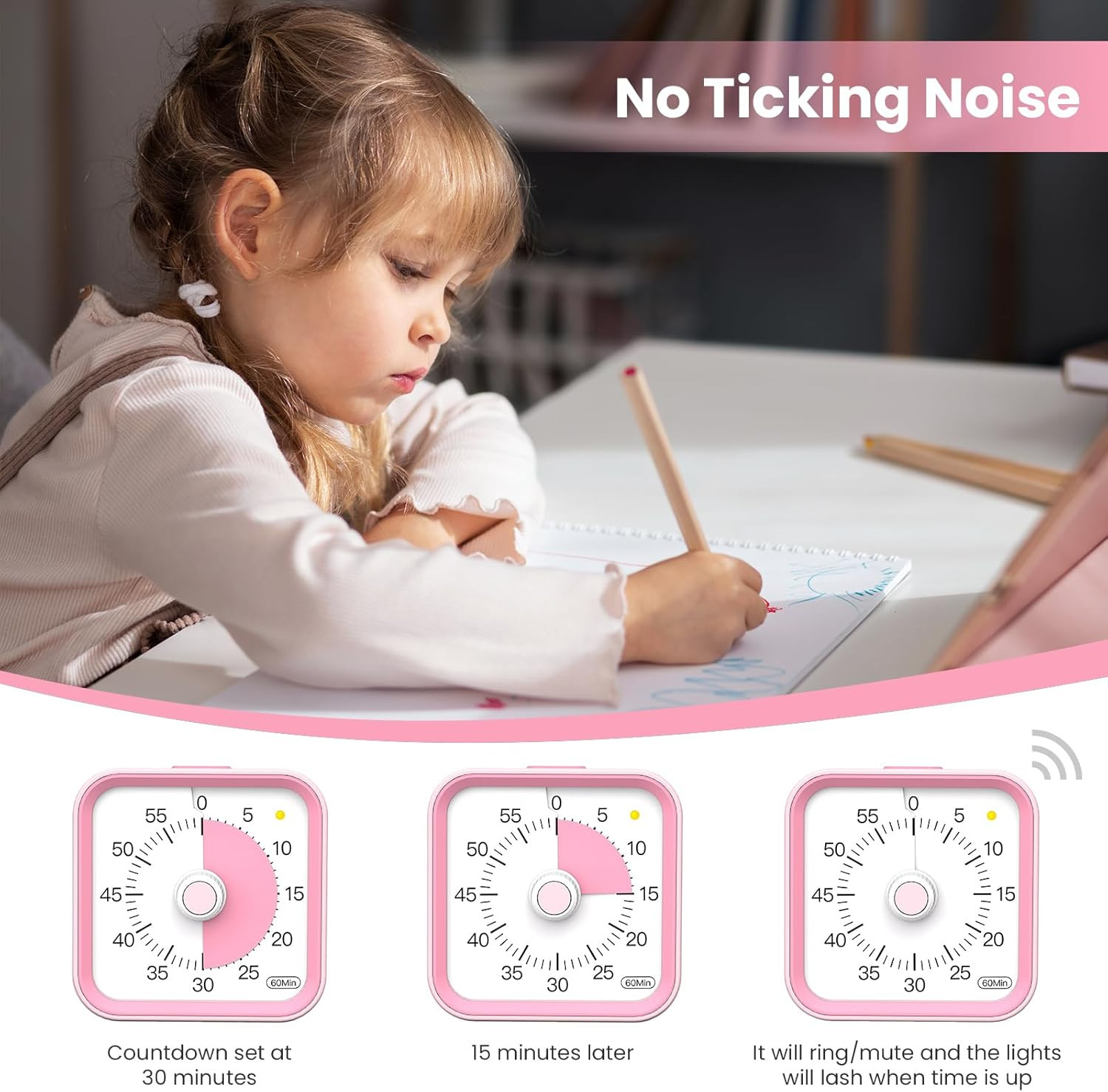 Visual Timer for Kids with Pause Function, 60 Minute Countdown Timer for Kids De