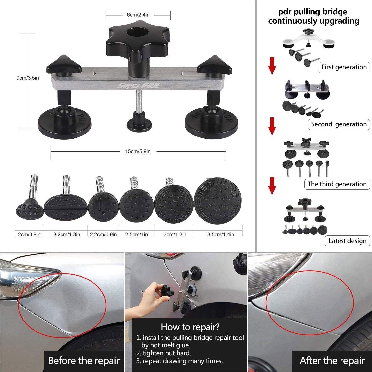 118X Universal Car Dent Paintless Repair Kits Tools Puller Push Rods Removal Bod