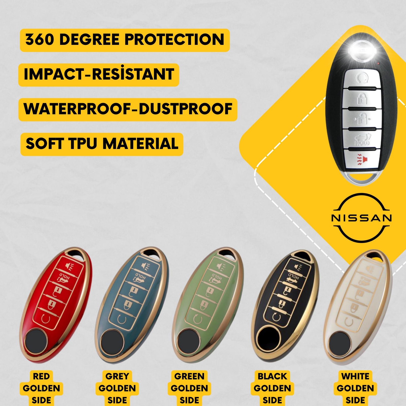 NISSAN INFINITI 5-Button Key Fob Cover for Altima, Maxima, Pathfinder, Q50, Q60