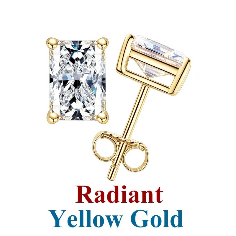 Certified Radiant Cut 1Cttw Moissanite Solitaire Stud Earrings 6x4mm YG