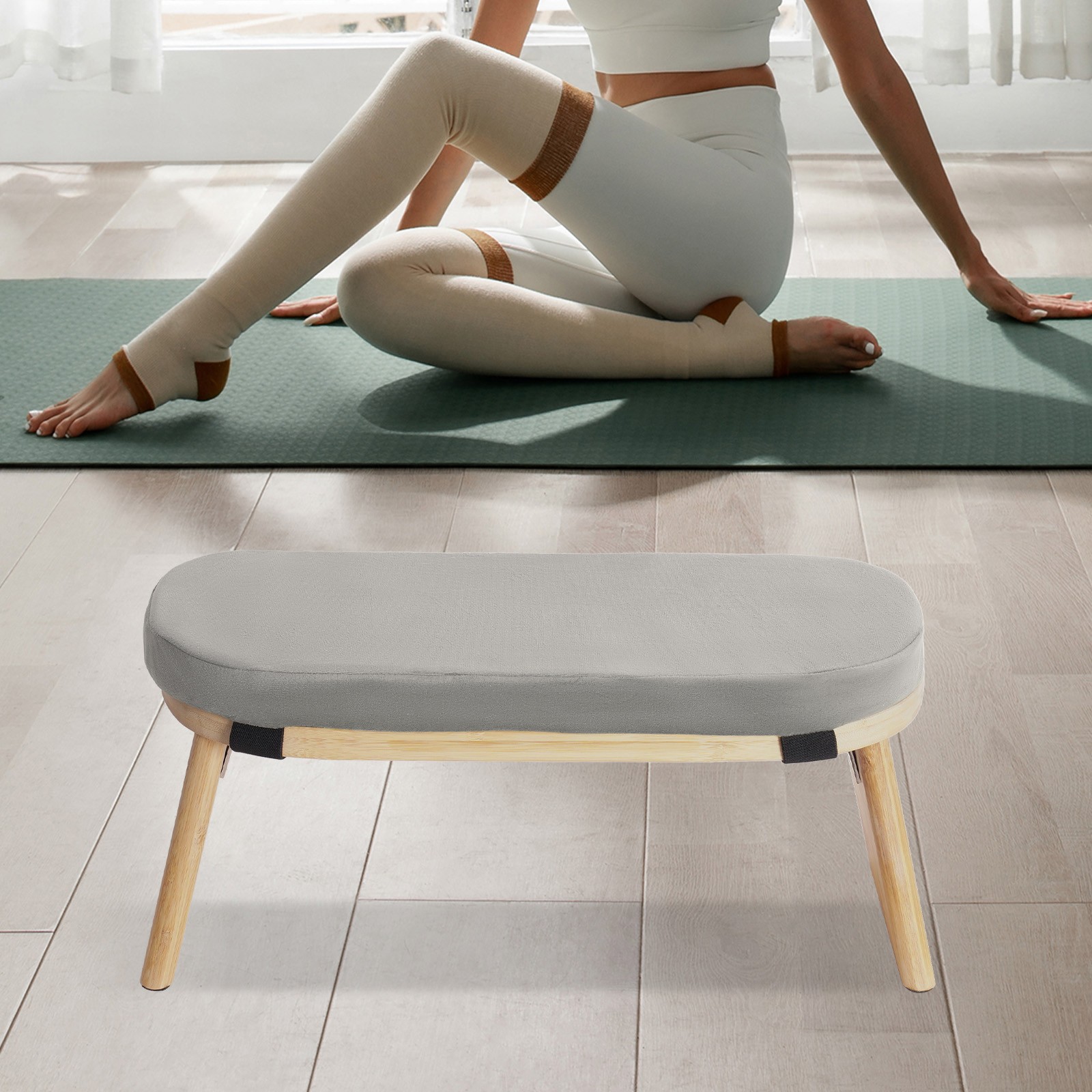 Bamboo Meditation Bench Kneeling Stool Foldable Yoga Bench