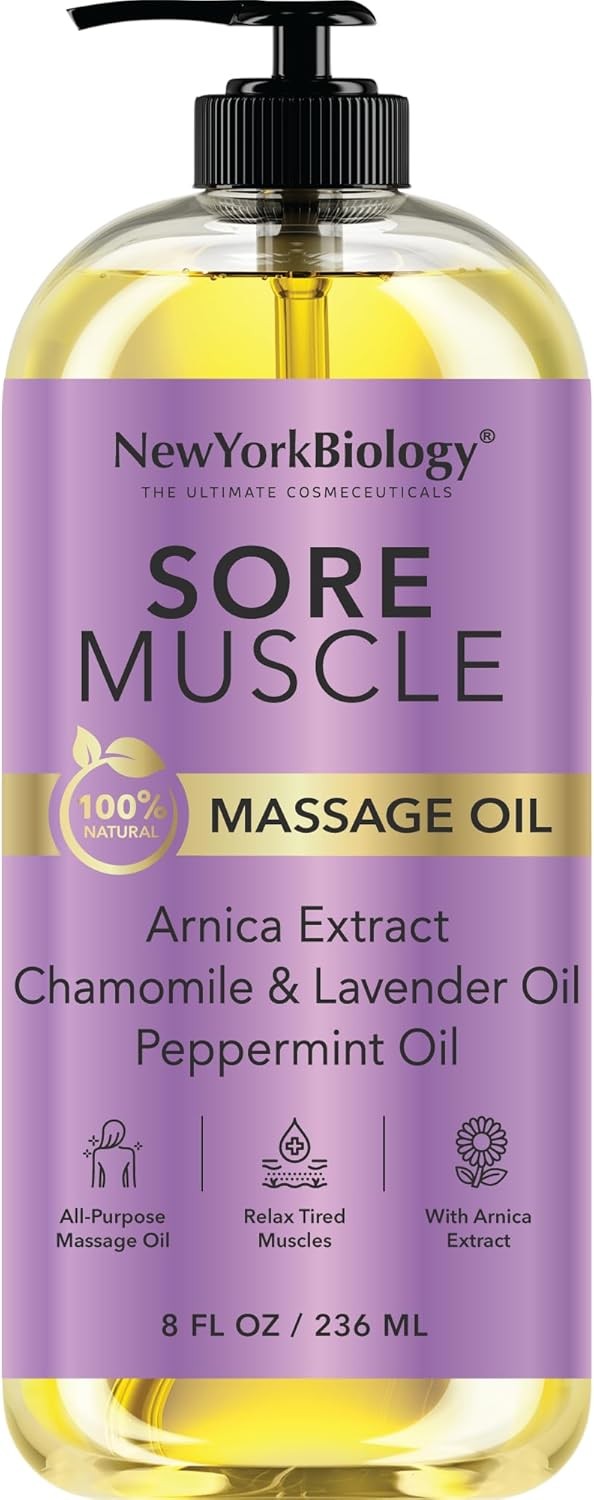 New York Biology Sore Muscle Massage Oil 8 Fl Oz – Made with 100% Natural Oils
