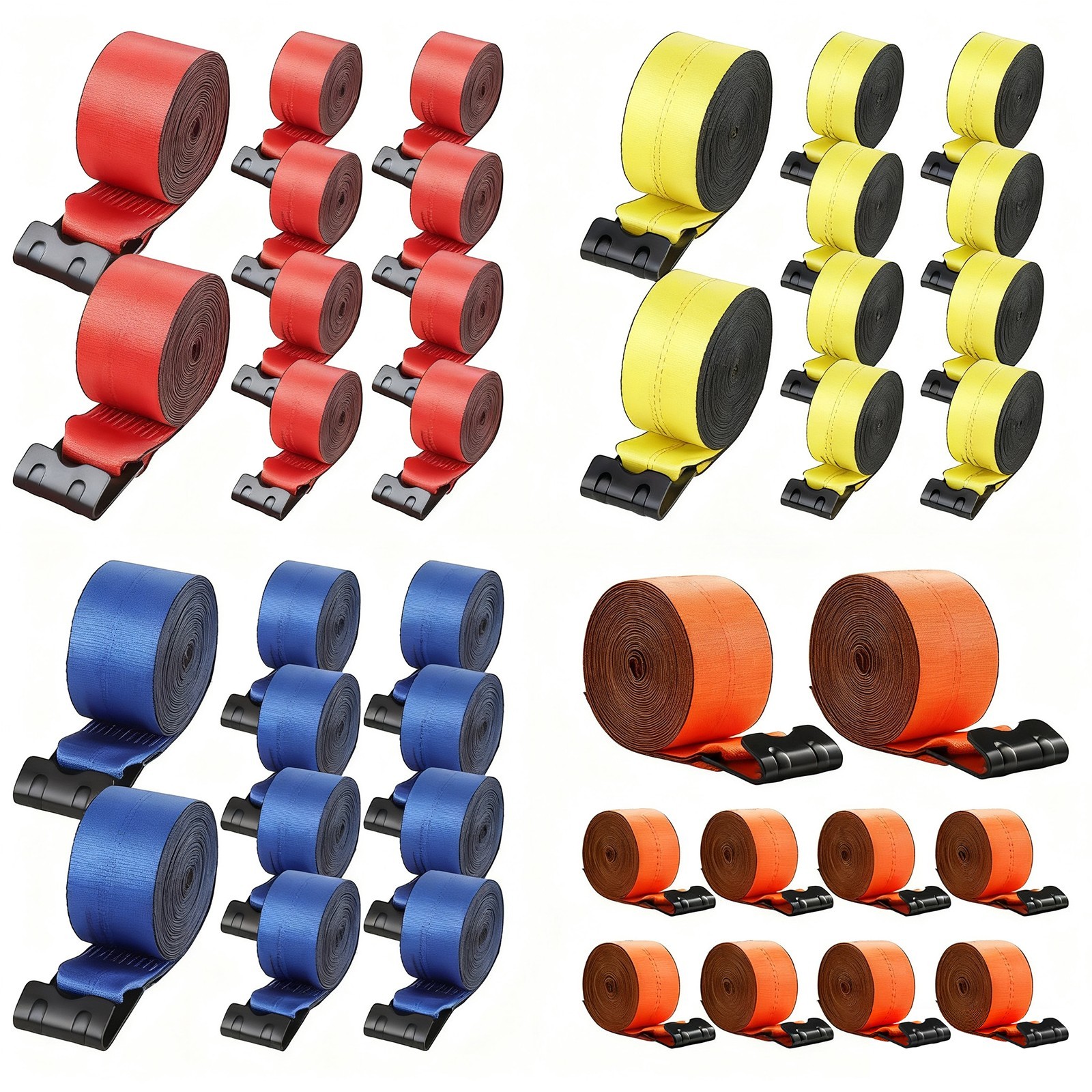 Uimoso Truck Straps Winch Strap 4"x30' ,4"x40' Flat Hook 10 Pack Blue/Yellow/Red