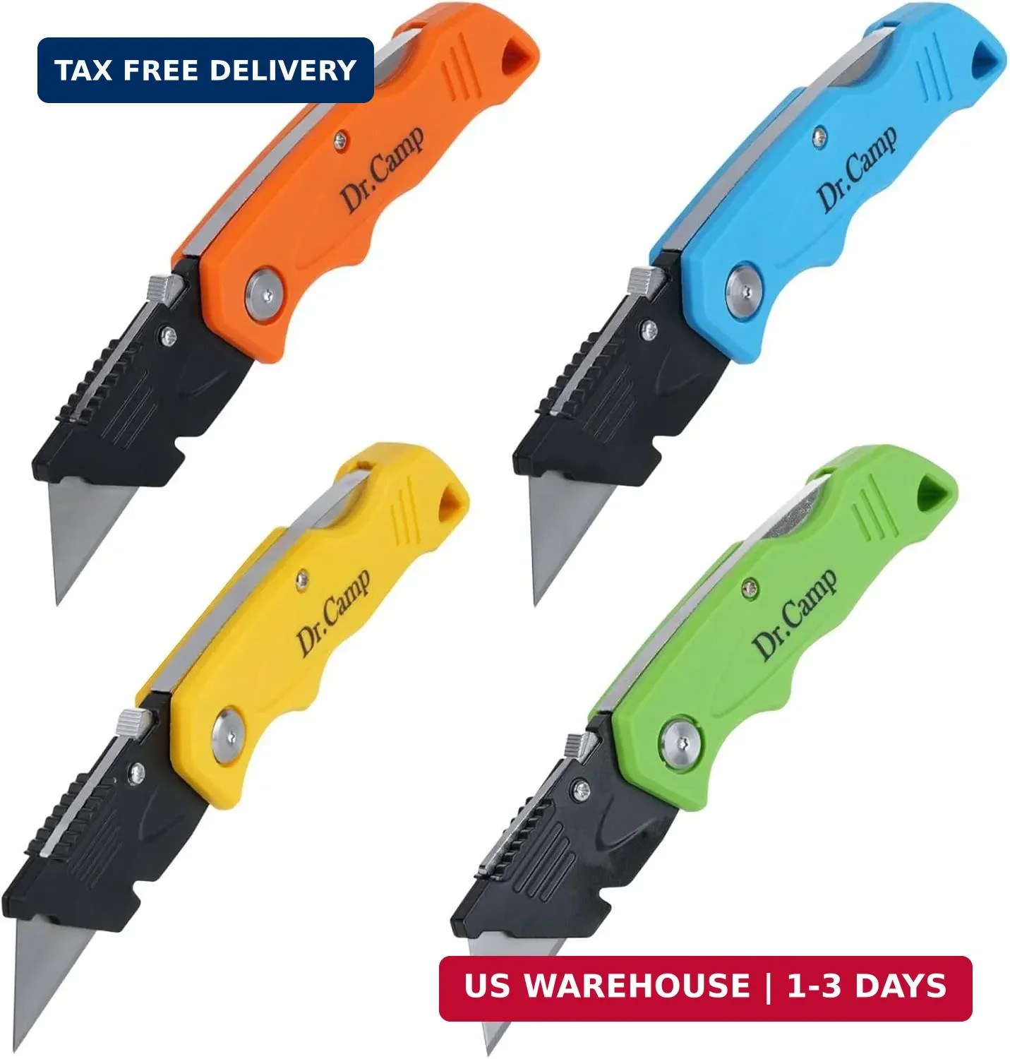 Dr.Camp 4 Pack Folding Utility Knife Heavy Duty Box Cutter Quick Change Blade Sa