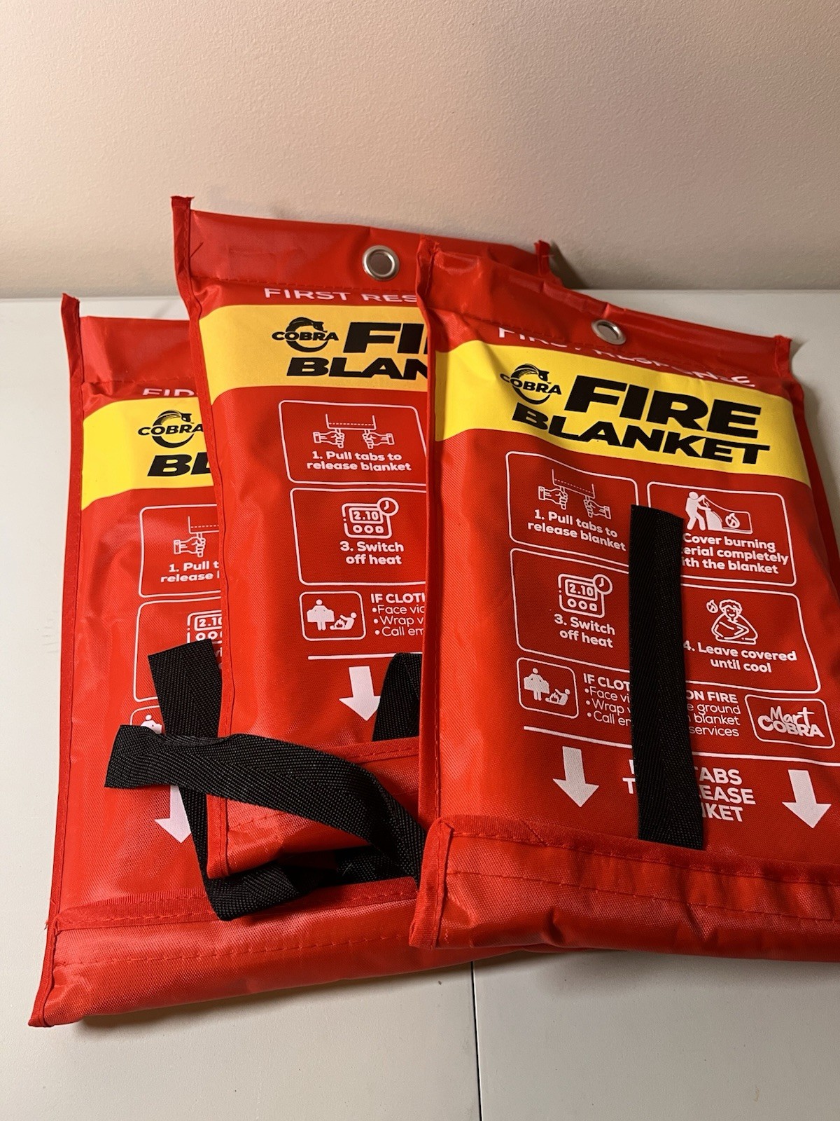 Lot of 3 Cobra Fire Blankets 40x40in – Emergency Safety 100% Fiberglass
