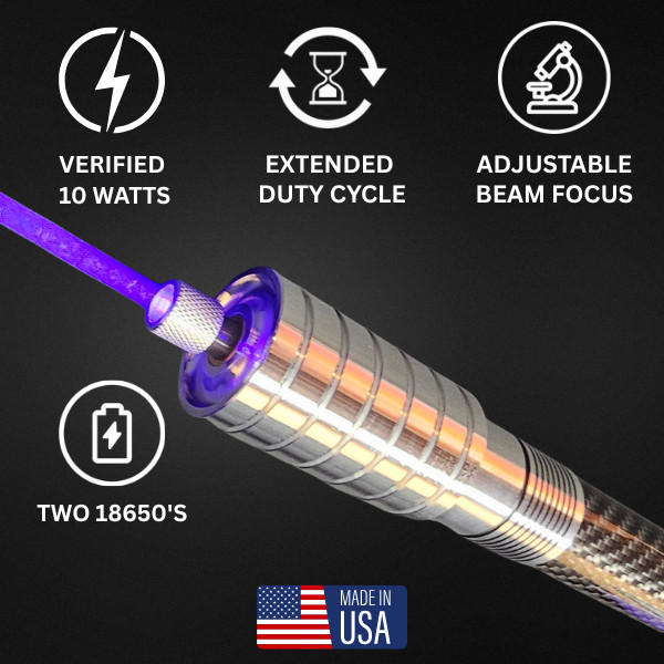 10W 440nm Blue Laser Diode - Polished Aluminum Housing- 2 Cell- Carbon Fiber