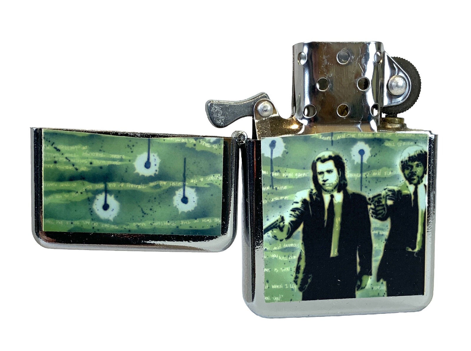 Pulp Fiction Movie Travolta Jackson Flip Top Chrome Oil Lighter Wind Resistant