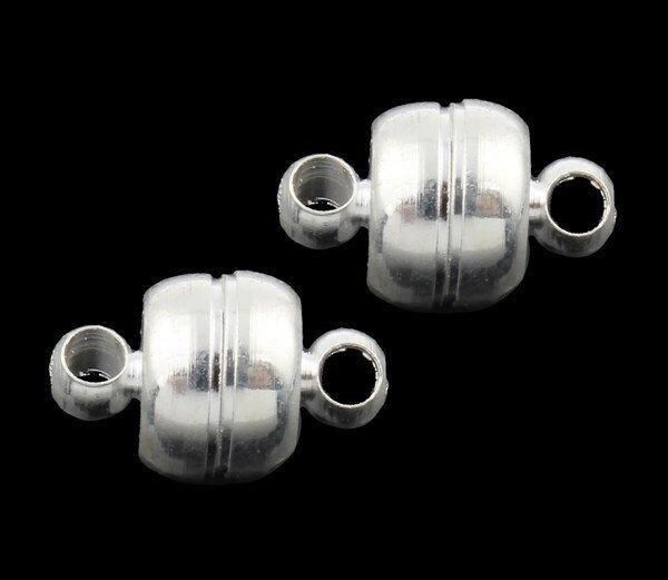 20 SILVER Plated MAGNETIC CLASPS ~ 11x7mm Barrel ~ Drum shape  STRONG Magnets!