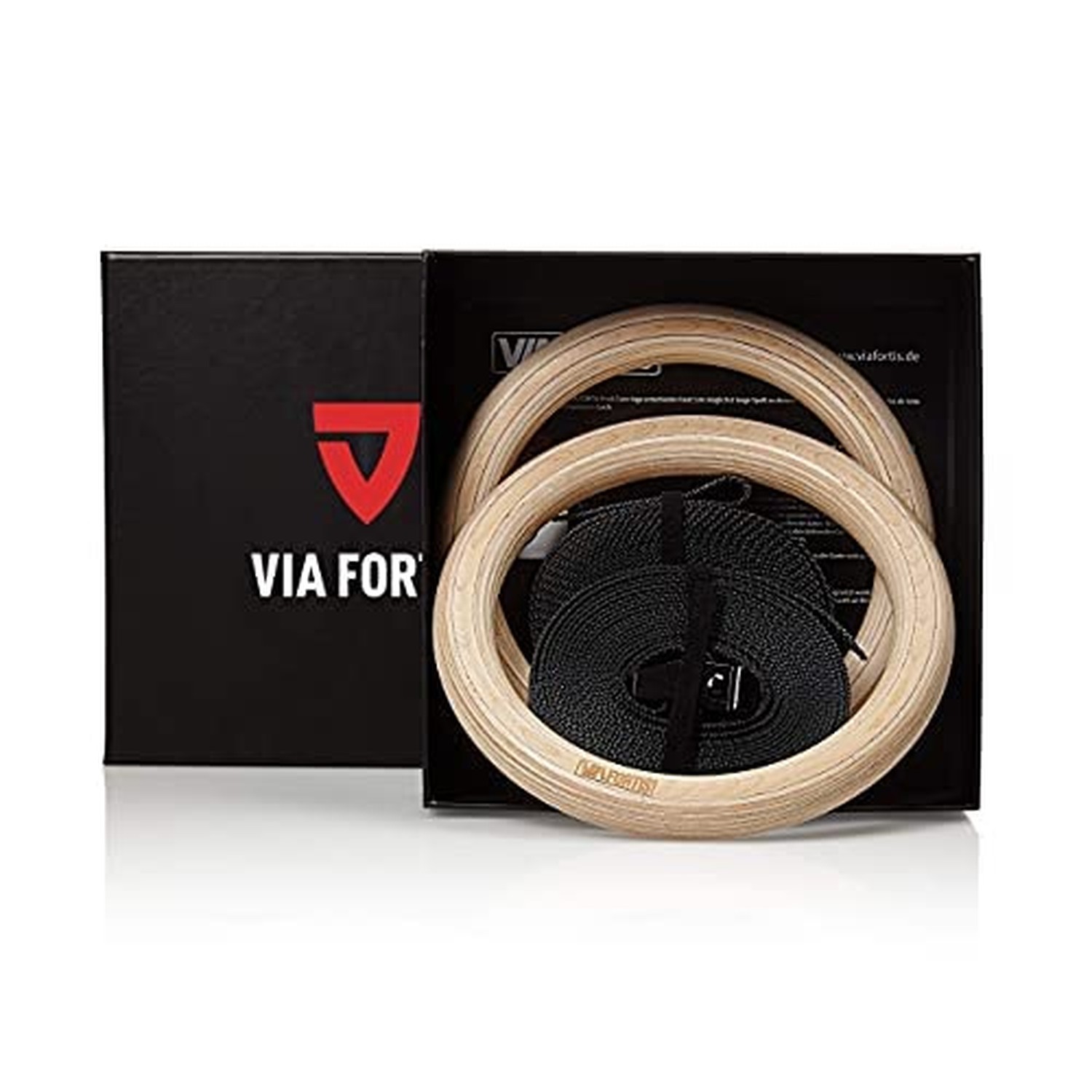 VIA Fortis® Premium Wooden Gym Rings with Straps, Bag & Workout Guide - Gym R...