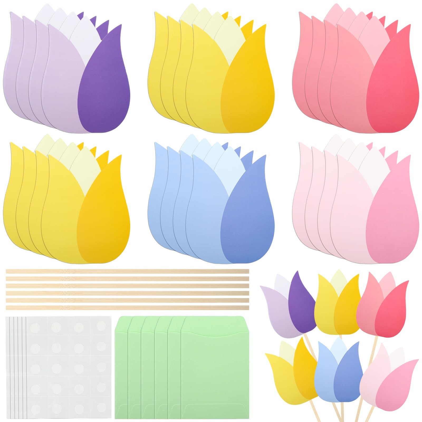 24 Sets Tulip Gift Card Sleeves DIY Gift Card Bouquet Kit Colorful Flower Cards