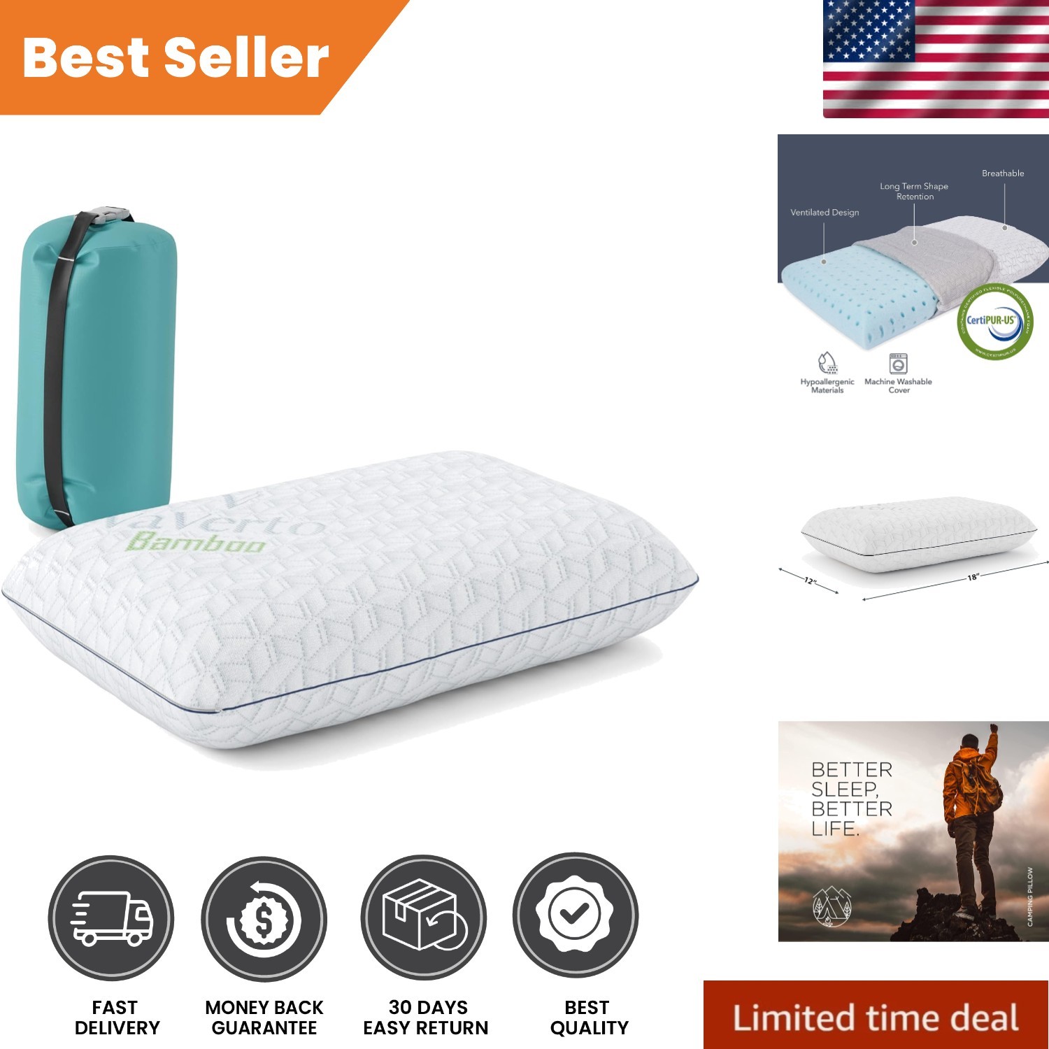 Compact Camping Pillow with Ventilated Memory Foam - Ideal for Travel Comfort