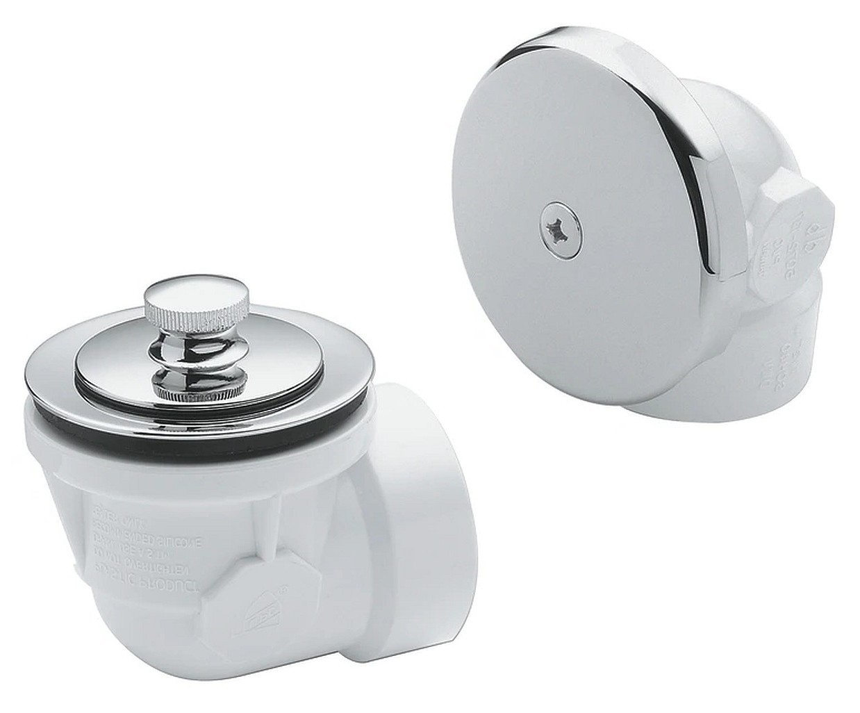 Moen 90332 Chrome Push-N-Lock Bath Drain Assembly Half Kit ~ White Sched40 PVC
