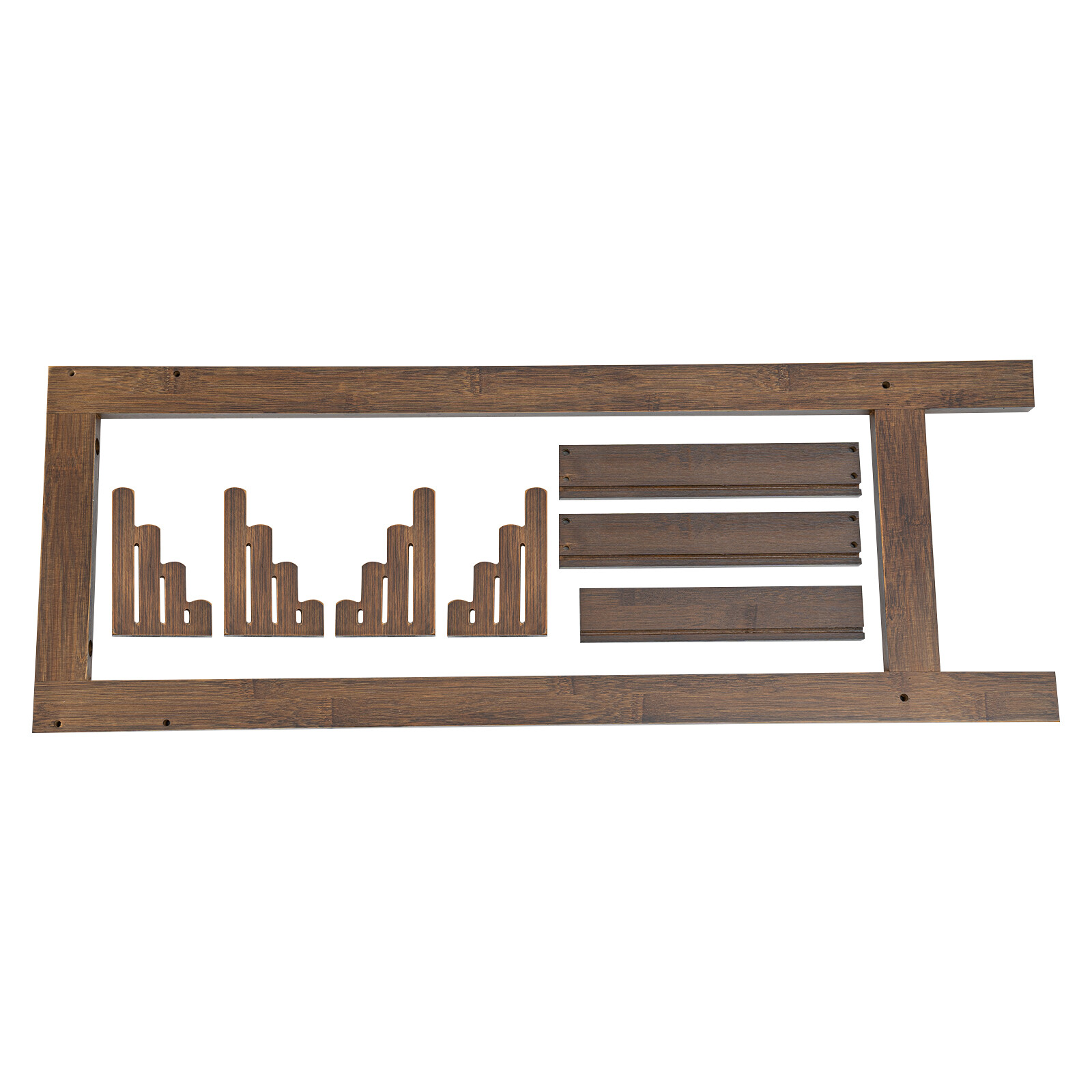 2 Tiers Walnut Sofa Table Bamboo Entryway Table Table With Storage Shelves