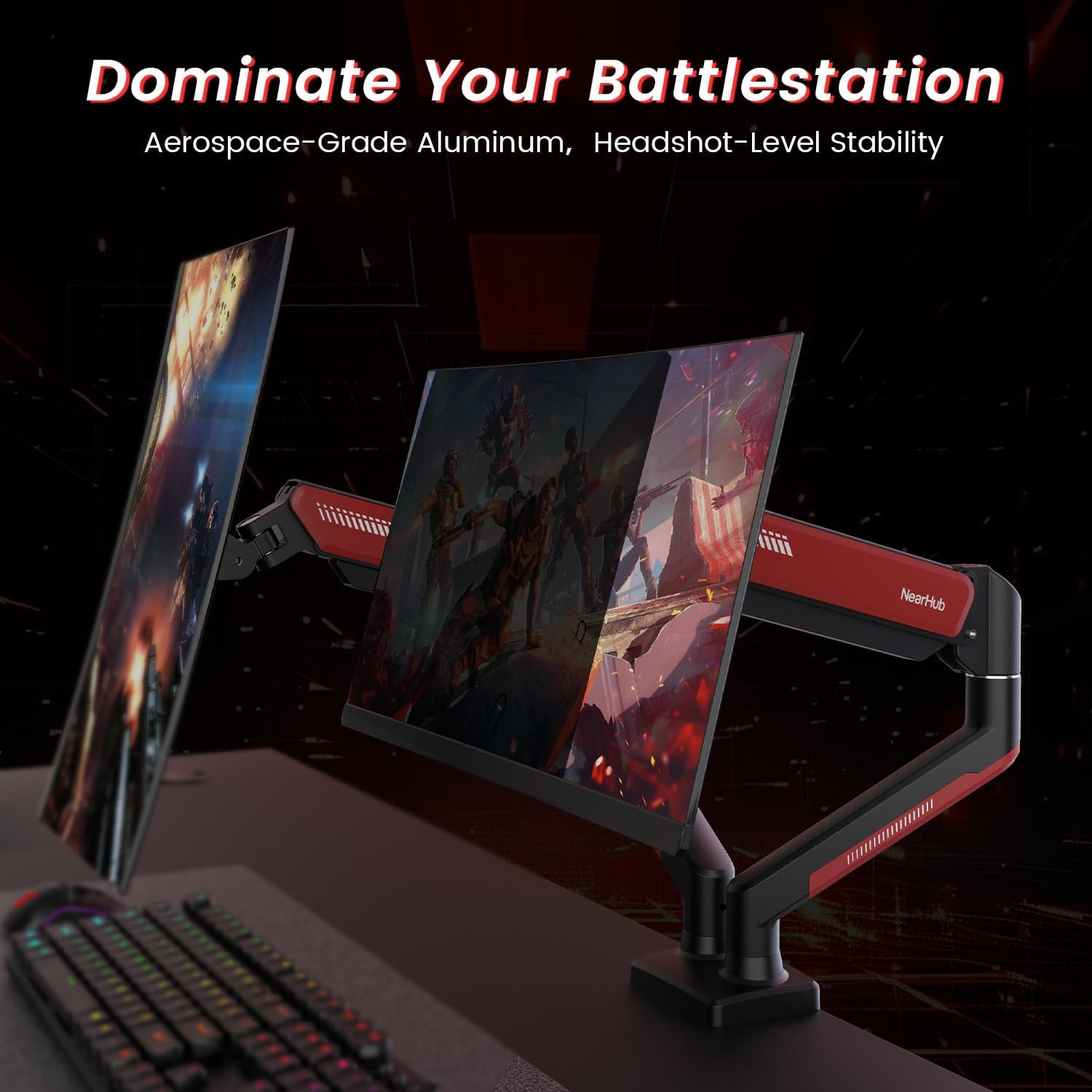 Red Dual Monitor Mount for 13-32" Screens, 360° Rotation, VESA Compatible