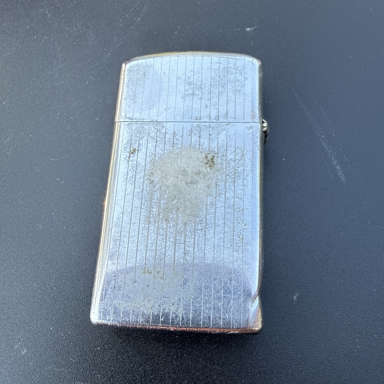 Vintage Zippo Slim Lighter Slanted Plaid Lines - Used Untested. Initials M&D