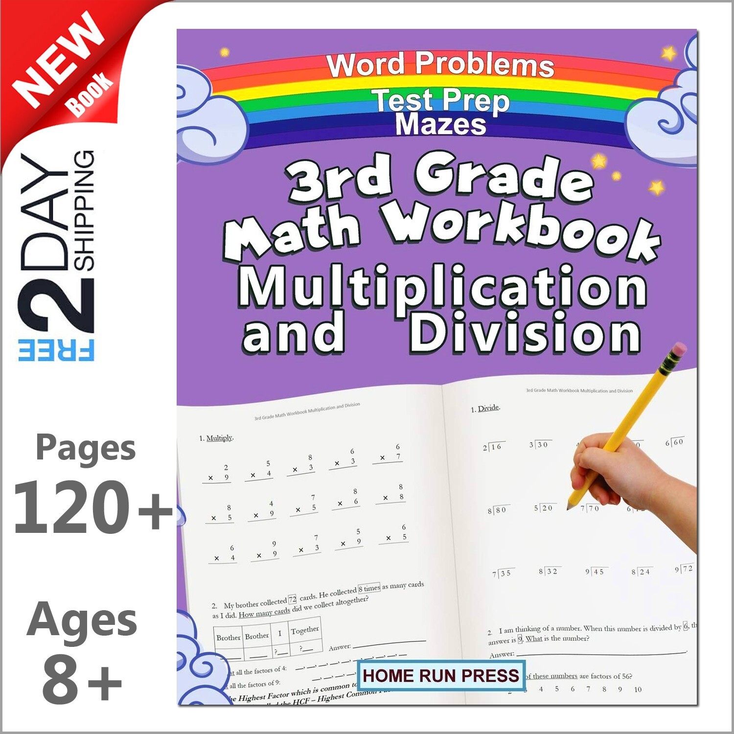 3rd Grade Math Workbook Multiplication and Division for Kids Test Prep Book NEW