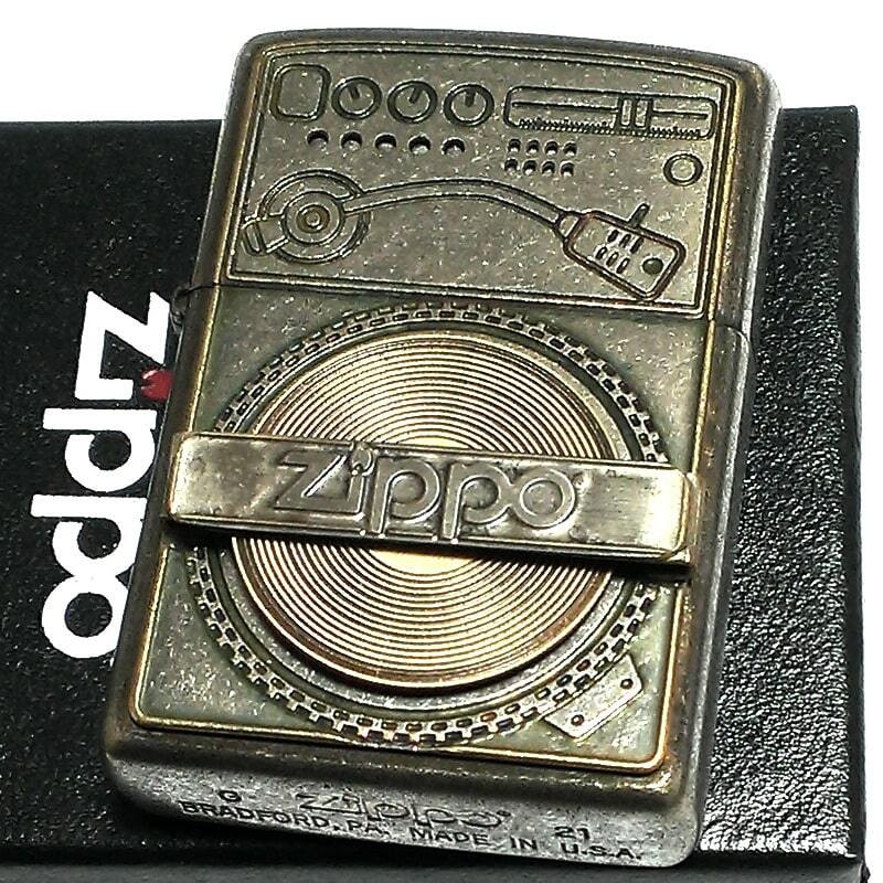 Record Rotate Used Finish Design Antique Crome 2UD-RECORD Zippo Oil Lighter MIB