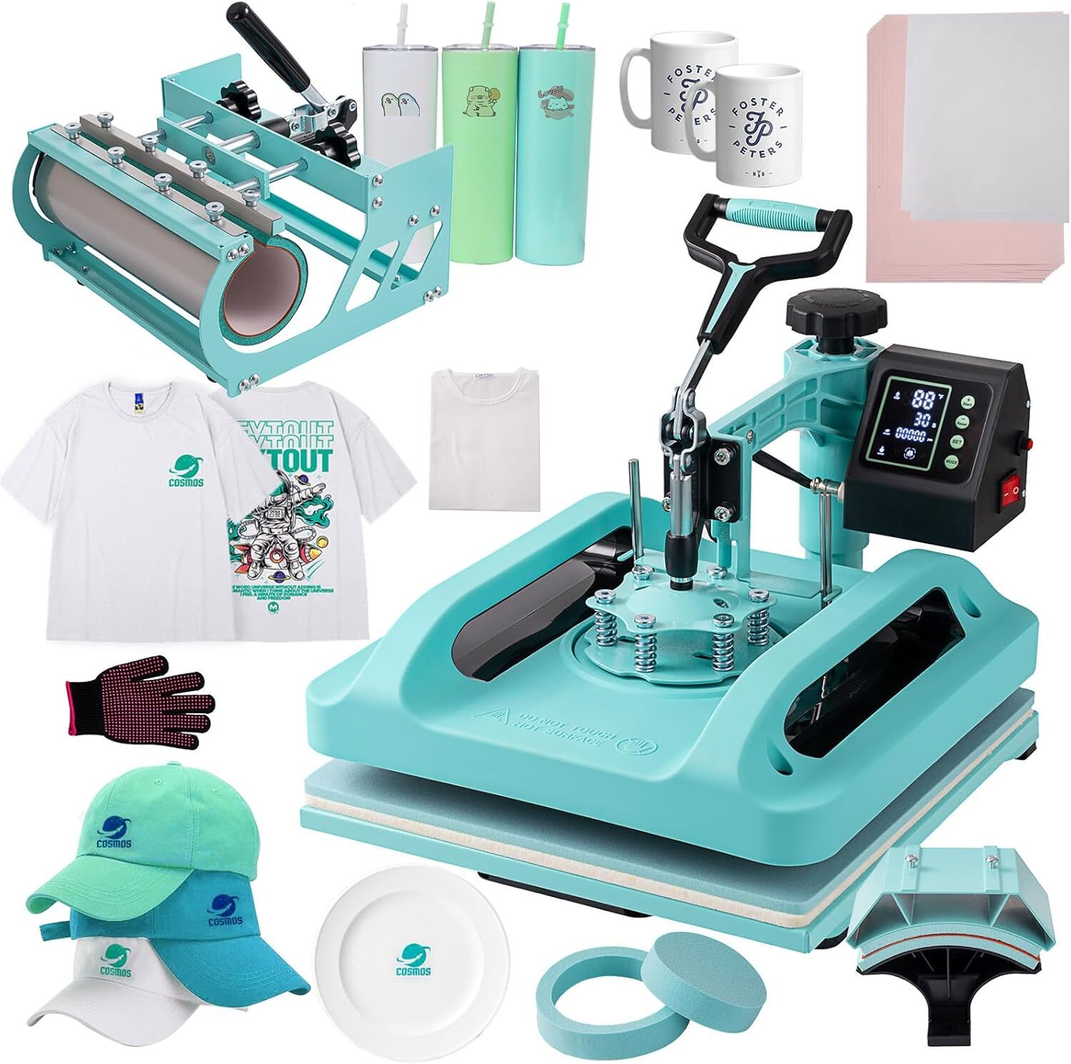 5 in1 Heat Press-15x15 Inch Heat Press Machine with 30OZ Tumbler Press Hat Press