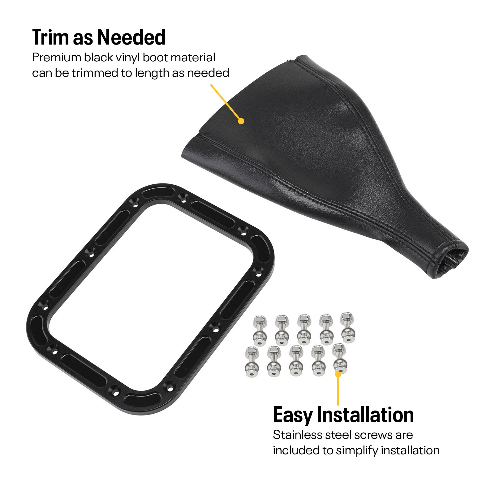 Rectangle Shifter Boot with Billet Aluminum Ring for Hot Rods: Black Finish