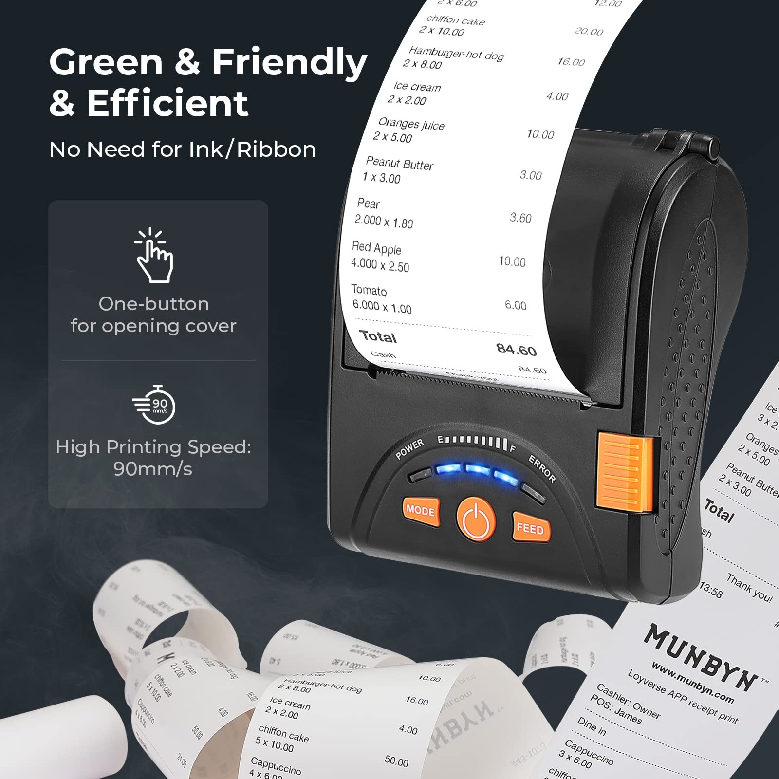 Bluetooth Receipt Printer, 58mm Mini Wireless POS Thermal Printer for Restaur...