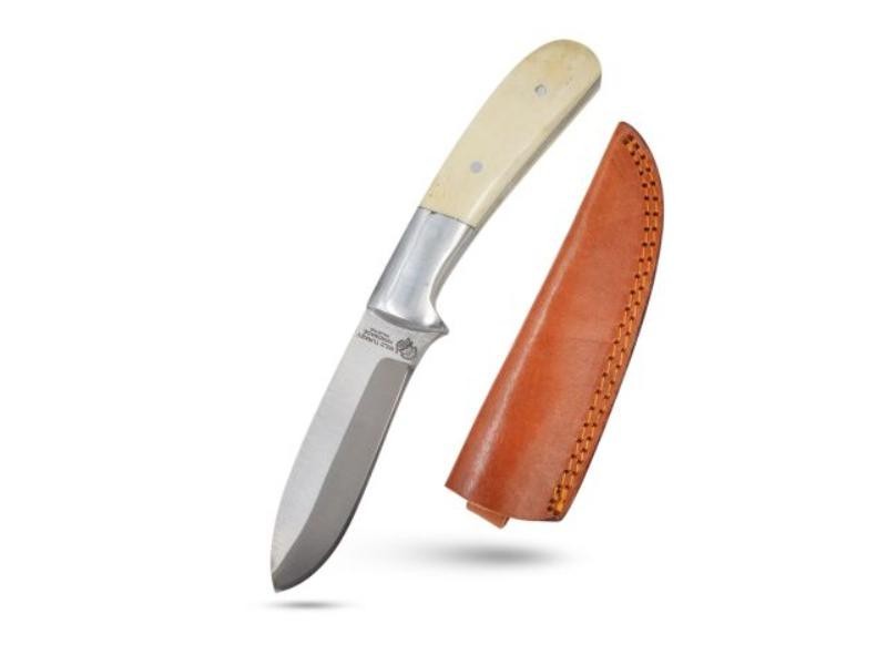 Wild Turkey 7.5'' Knife Full-Tang Fixed Blade Bone Handle w/Leather Sheath