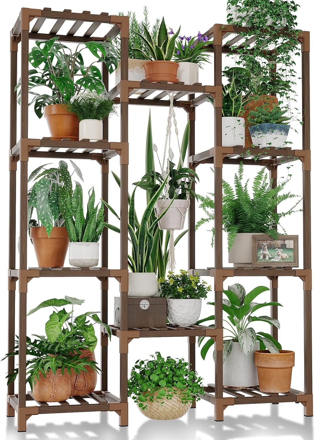 Bamworld Plant Stand Indoor Outdoor Tall Shelf for Multiple Brown