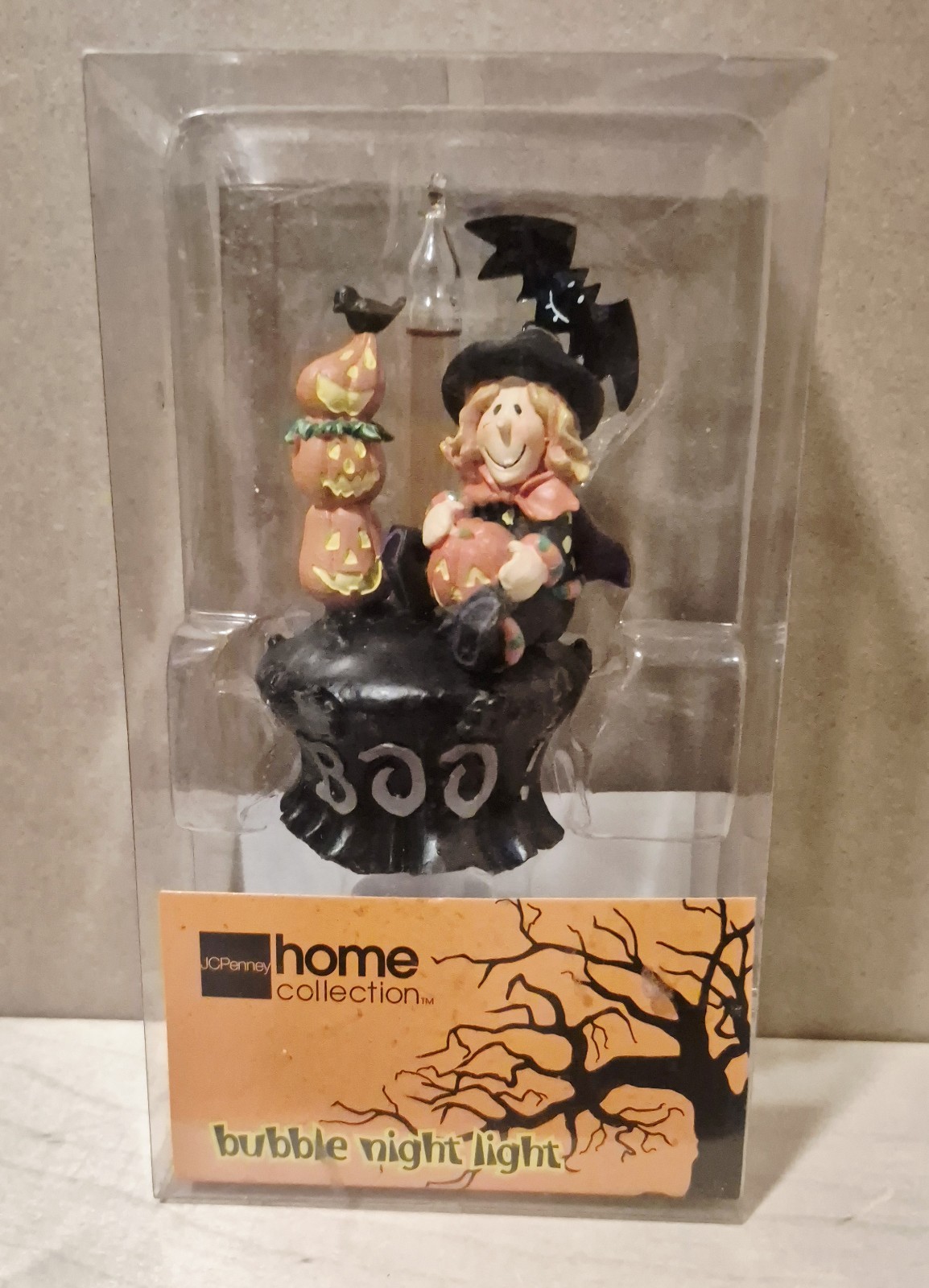 Vintage JC Penney Halloween Acrylic Night Light BOO Bat Witch Pumpkins. NEW NIB