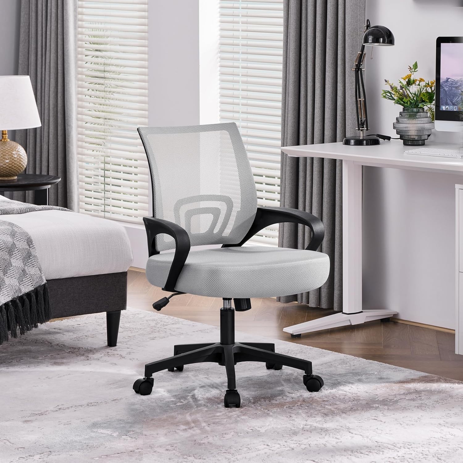 Adjustable Mid Back Computer Chair with Rolling Wheels - Supportive & Stylish