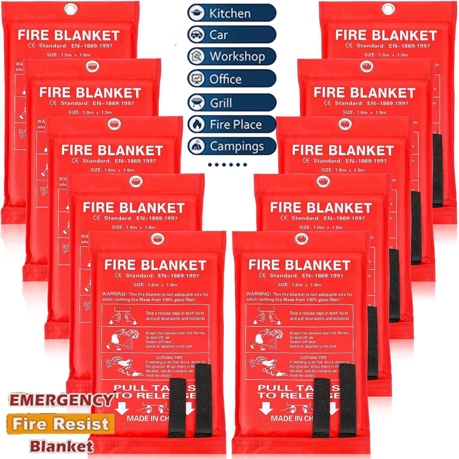 FIRE BLANKET Fiberglass Emergency Home Office Retardant Prepared 39''x39'',LARGE