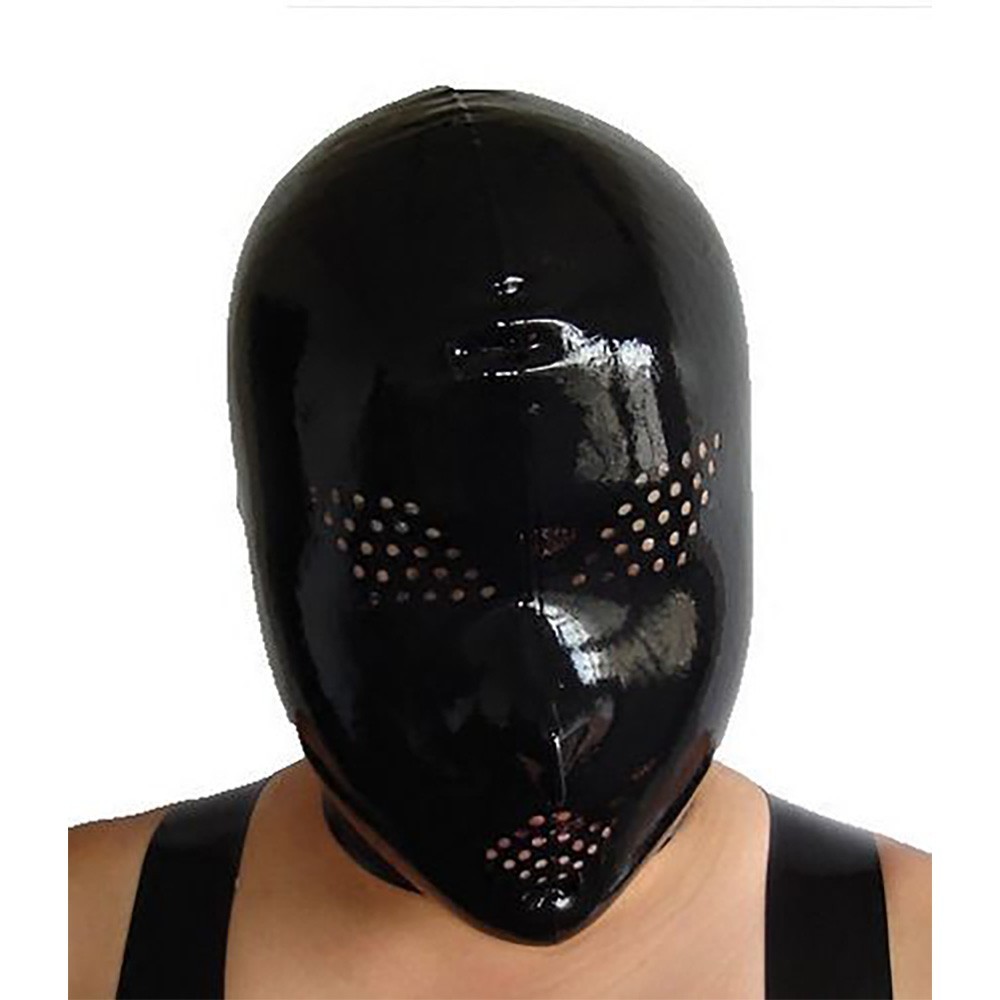 Latex Hood with Mesh Eyes and Mouth Rubber Mask Back Zipper Fetish Clubwear
