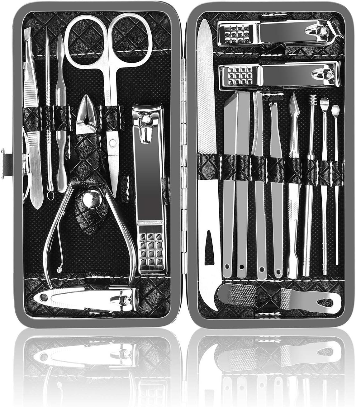 19-Piece Manicure Pedicure Kit Nail Clippers Grooming Set w/ Case Gift Men