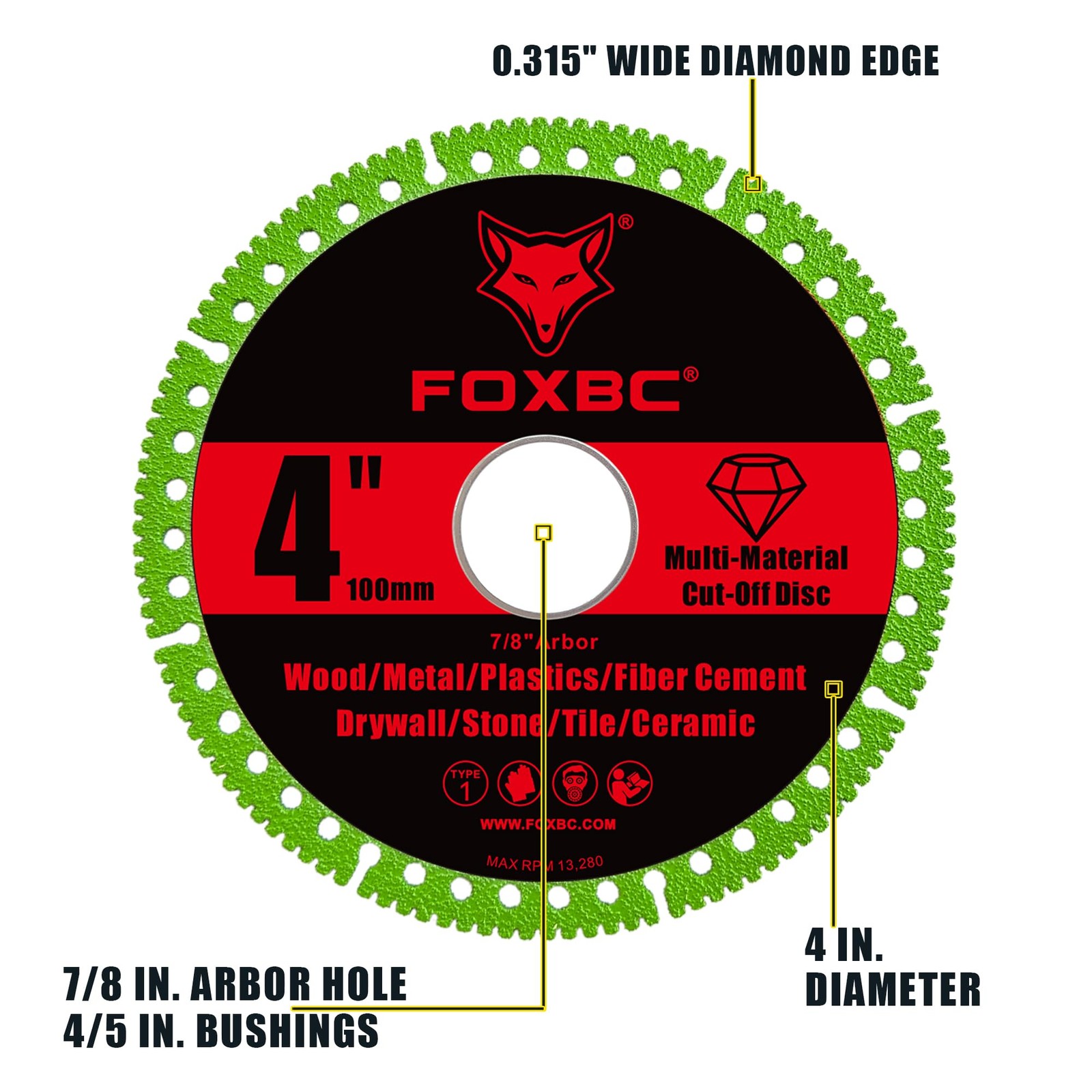 FOXBC 4 Inch Indestructible Multi-Material Cut Off Disc for Angle Red