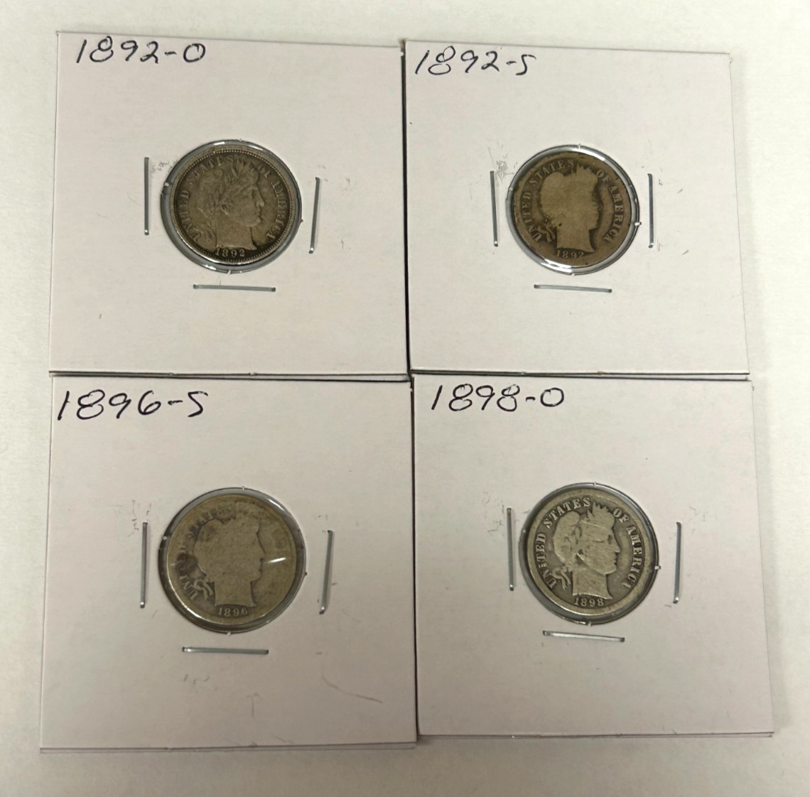Lot of 4 Coins - Mixed Dates & Conditions Barber Dimes - Some Keys
