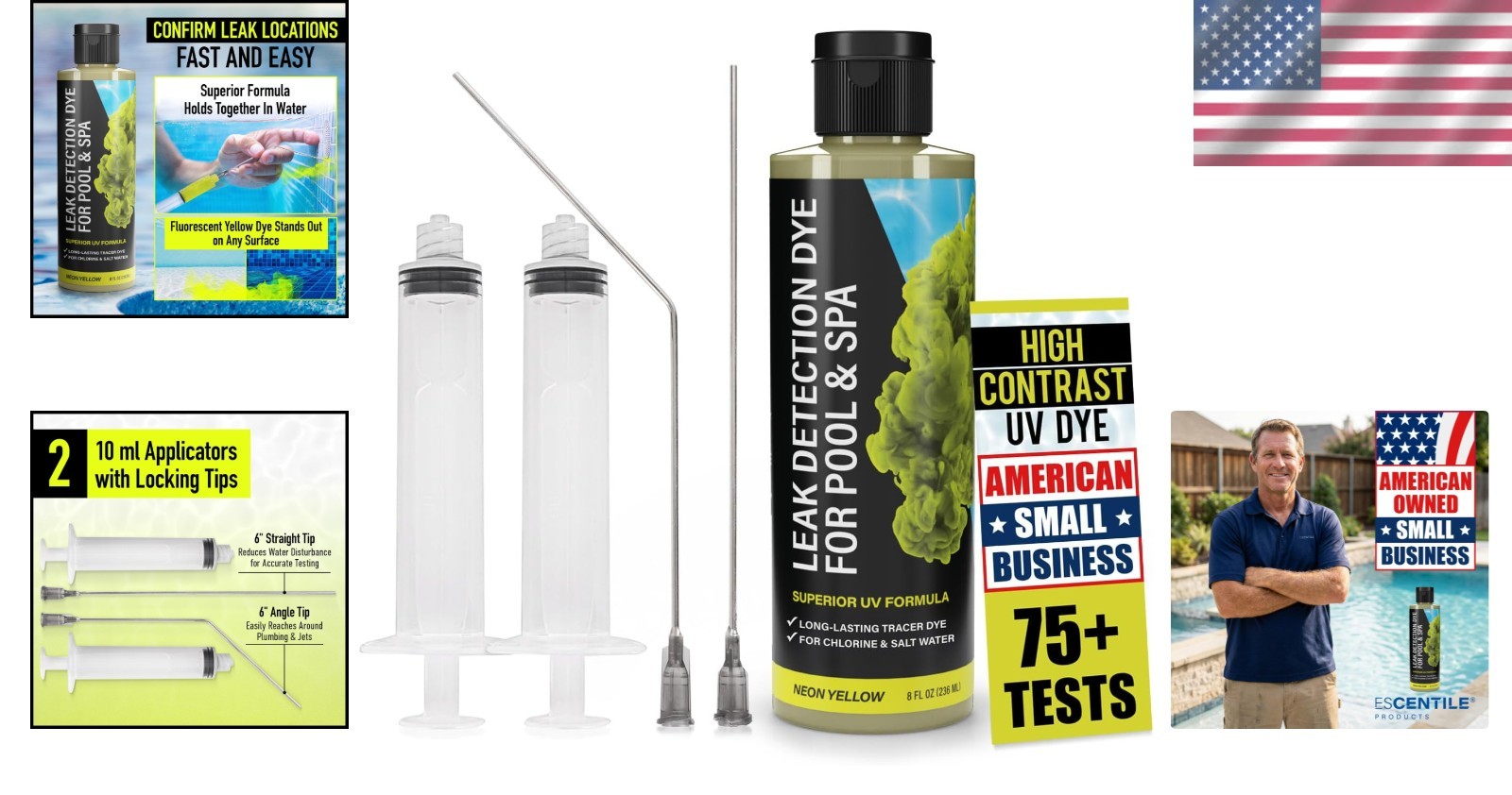 Pool Leak Detection Dye Kit - with 2 Precision Applicators - Made in USA -...