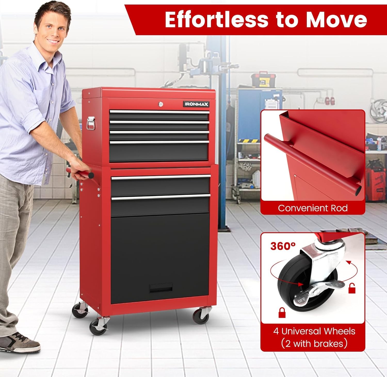 Tool Chest 6 Drawers Rolling Tool Cabinet W/ Detachable Top Toolbox Universal
