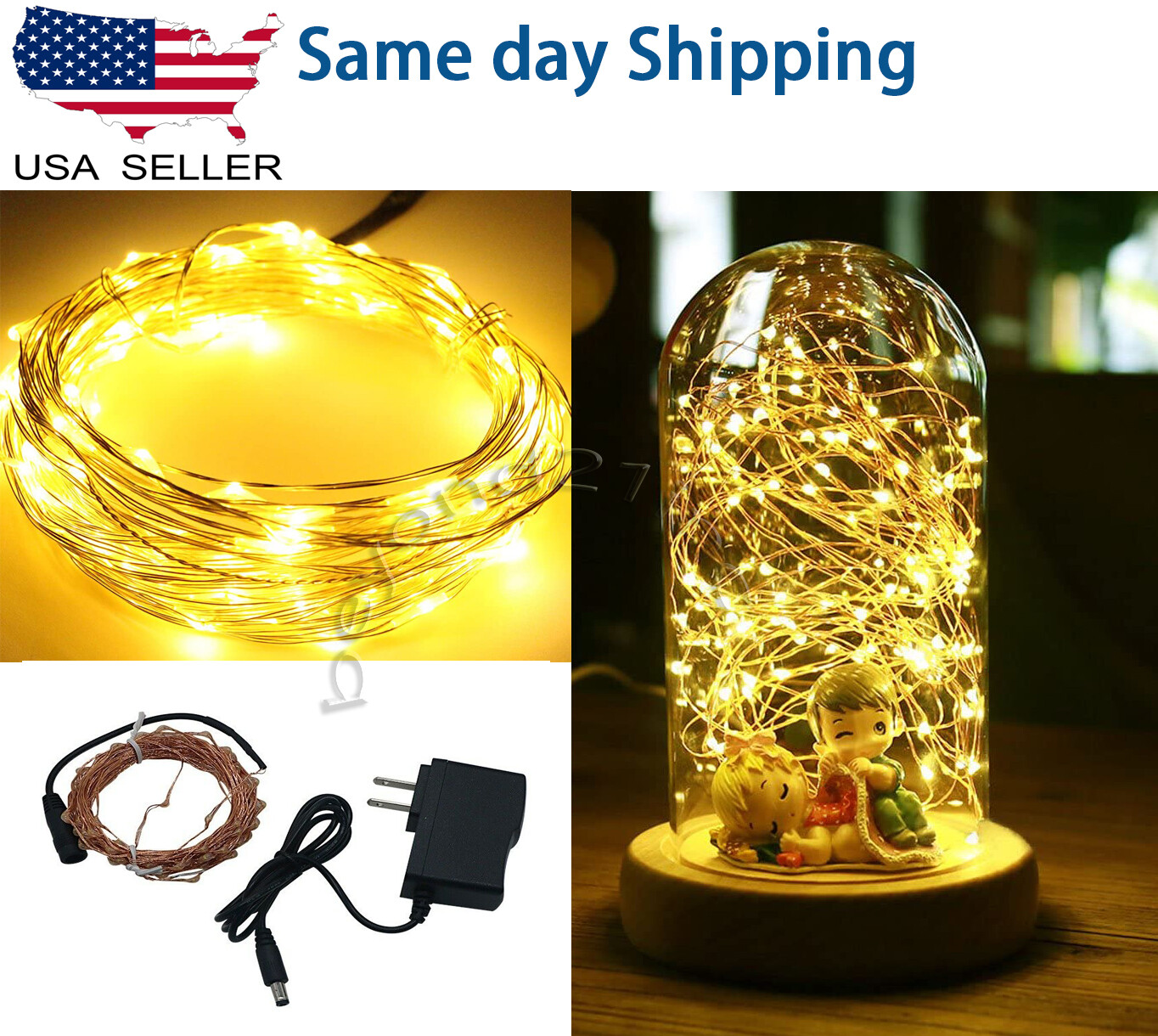 33 ft 100 LEDs Copper Wire LED String Fairy Light Outdoor Indoor Light w/Adapter