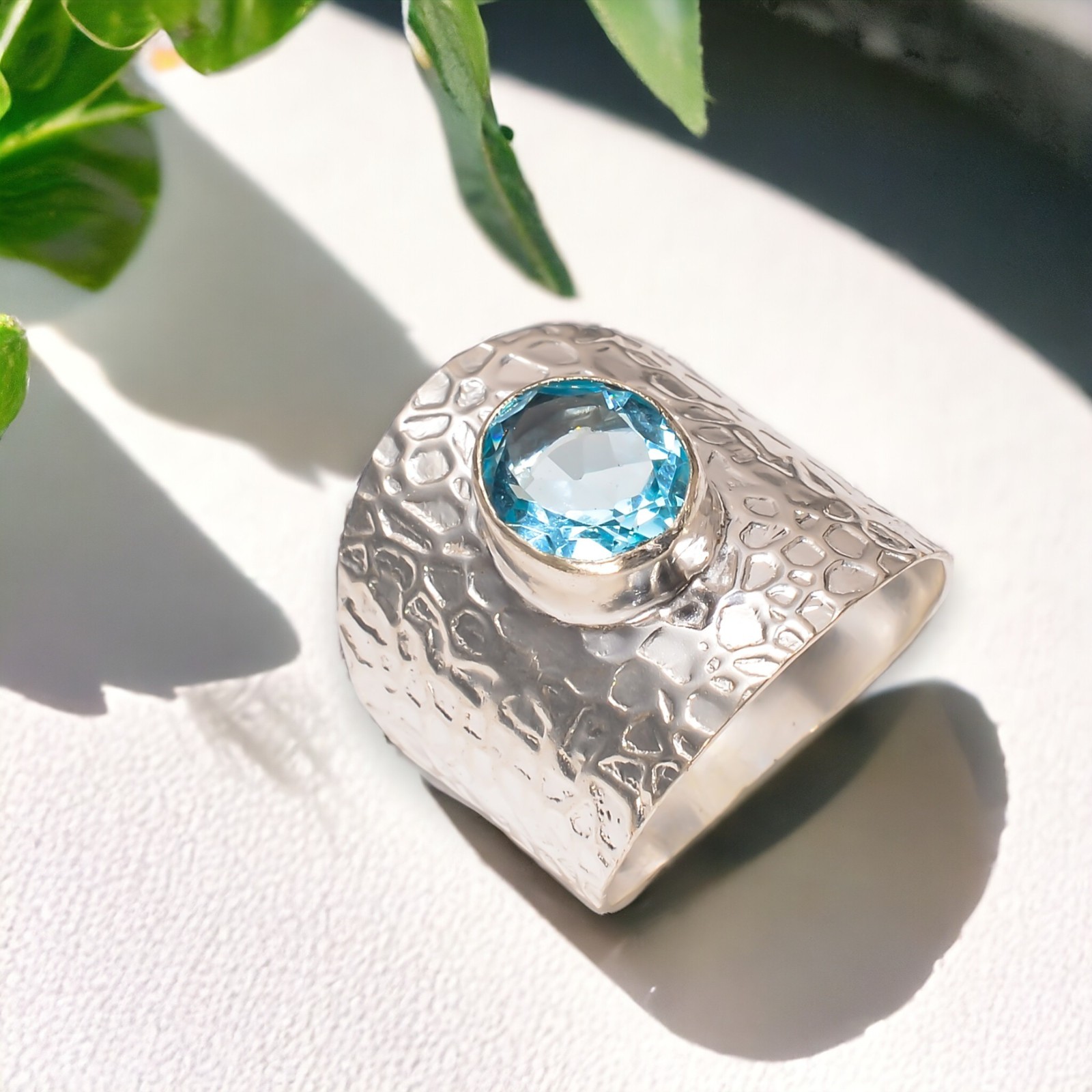 Sky Blue Topaz Gemstone Jewelry 925 Silver Handmade Trendy Ring Size 9.25 Gifts