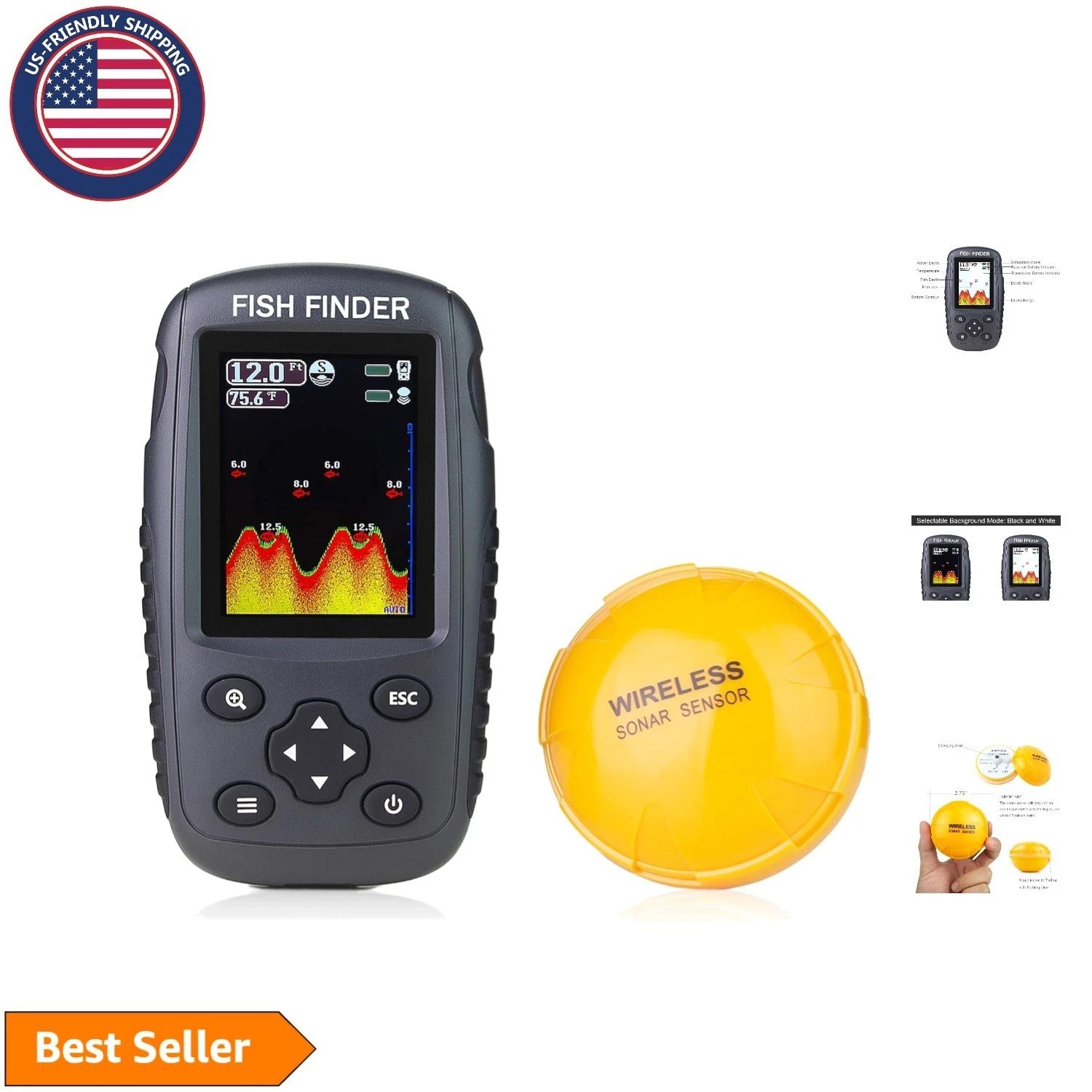 Advanced Fish Finder with Castable Sonar - Color Display for Depth and Fish Size