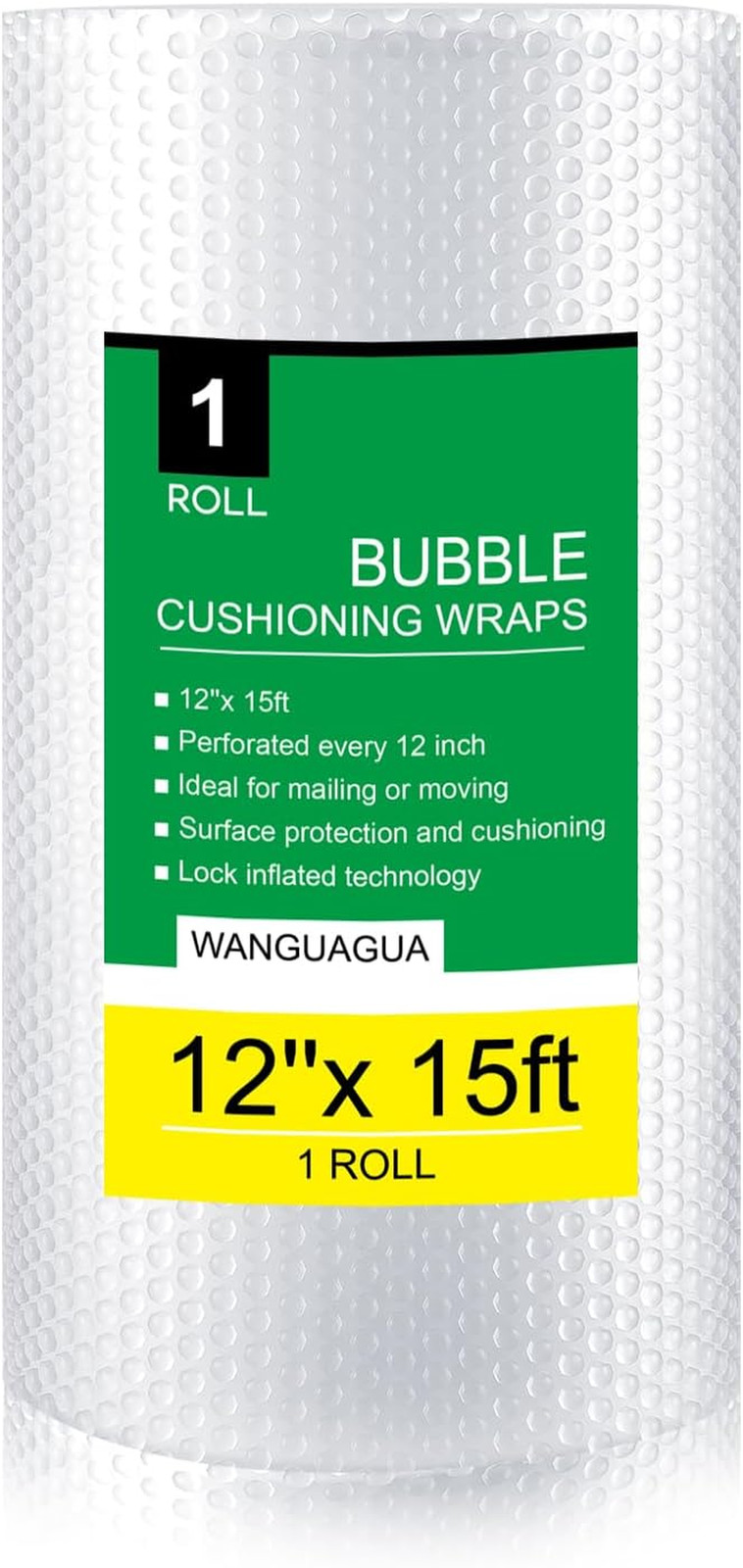 Bubble Packing Wrap for Moving Boxes 12" X 15' | Heavy Duty Fully-Inflated Bubbl
