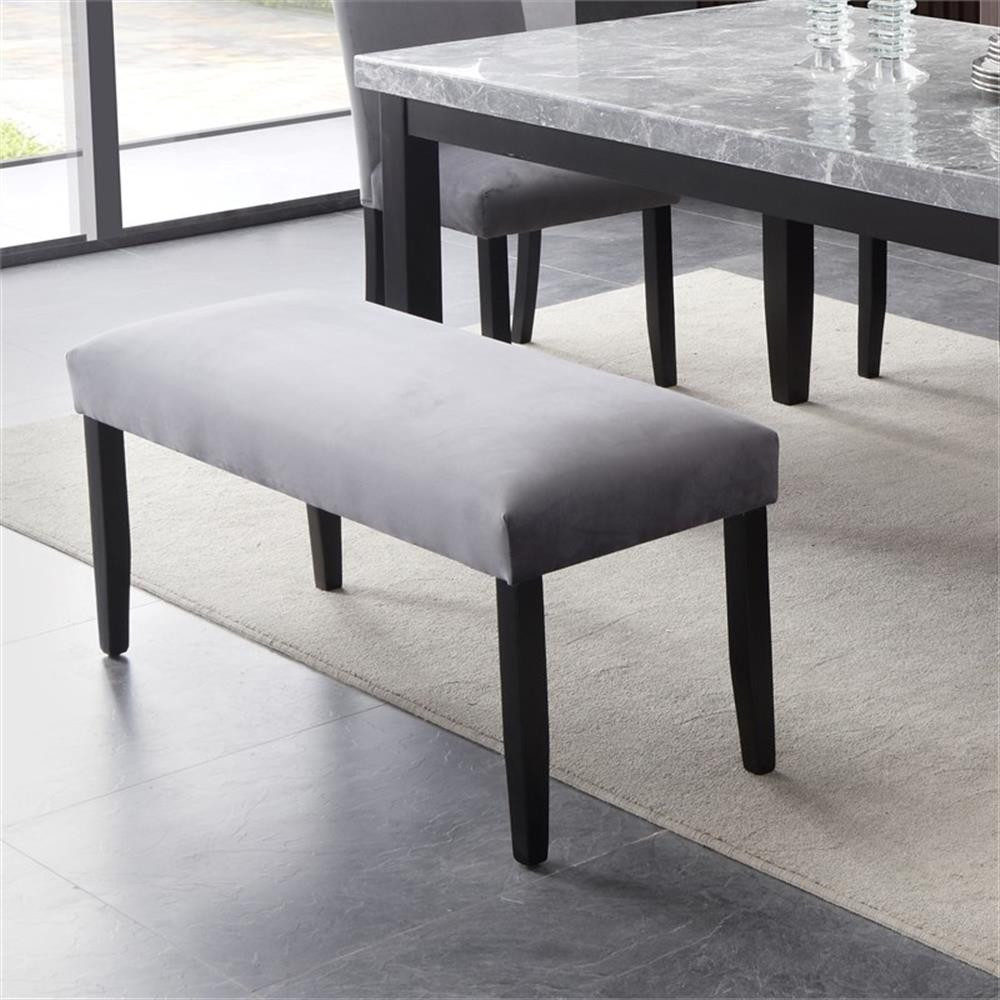 Steve Silver Company Napoli Velvet & Wood Dining Bench in Gray/Black