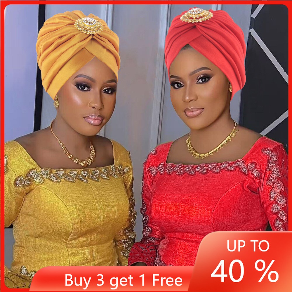 Nigerian Pleated Caps Women Hijab Chemo Cancer Hats Head Wrap Muslim Turban Caps