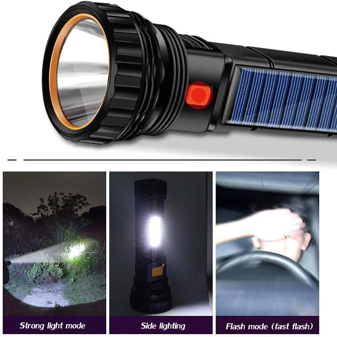 Solar/Rechargeable Multi Function 1000 Lumens LED Flashlight, with Emergency Str
