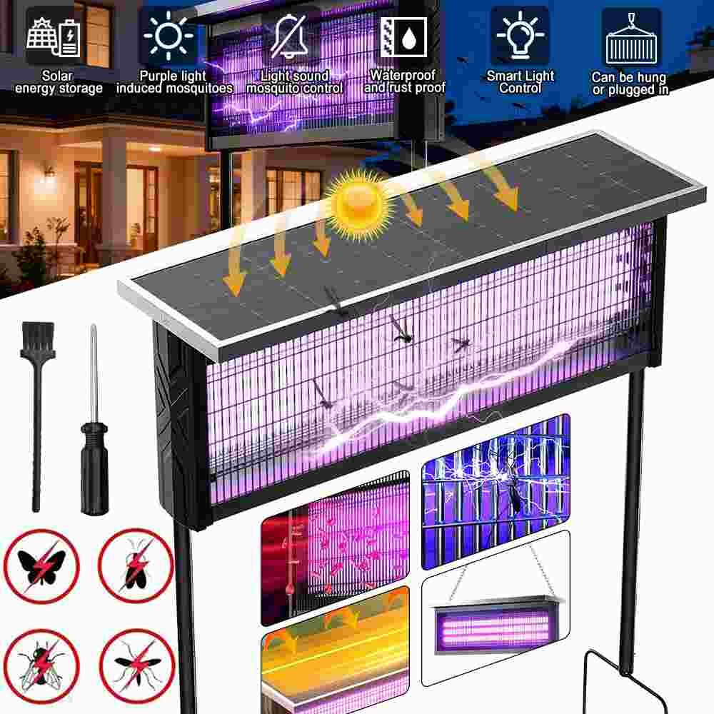 Solar Bug Zapper Outdoor Mosquito Zapper 4500V Waterproof Rechargeable Fly Trap