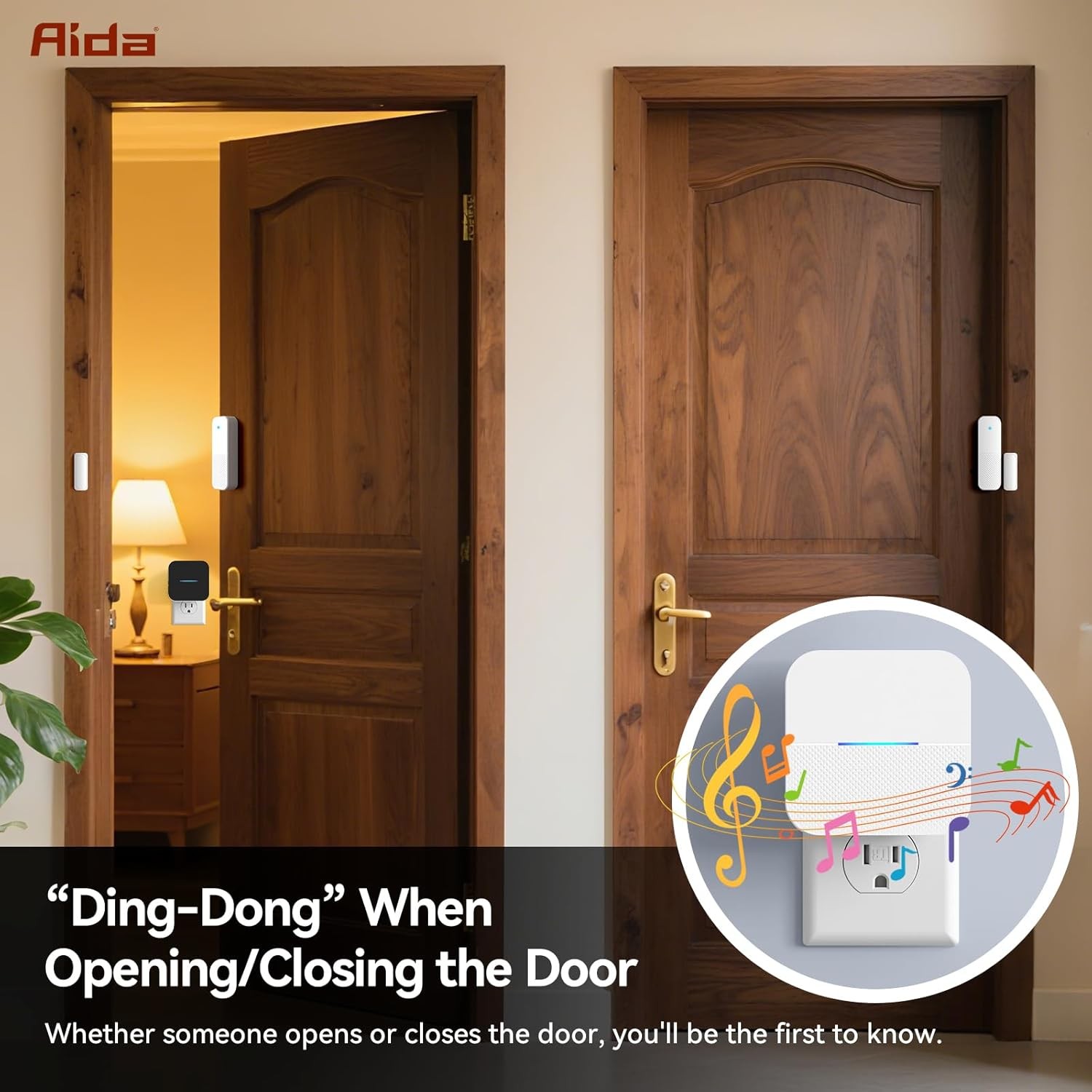 AIDA Door Alarms When Opened Wireless Ring 1 Chime-2 Sensor, White