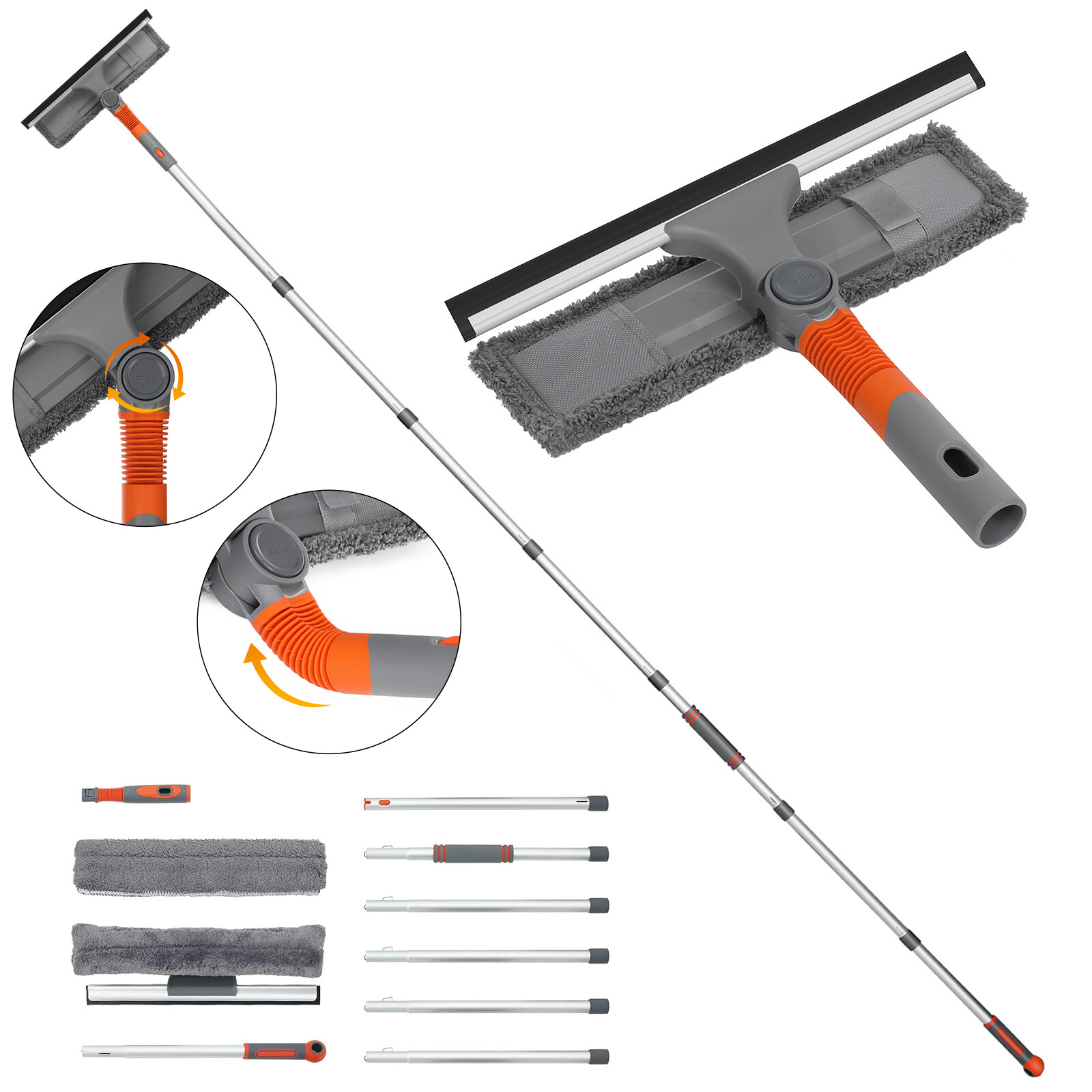 103'' Extendable Window Squeegee Cleaner Telescopic Long Handle Washer Scrubber