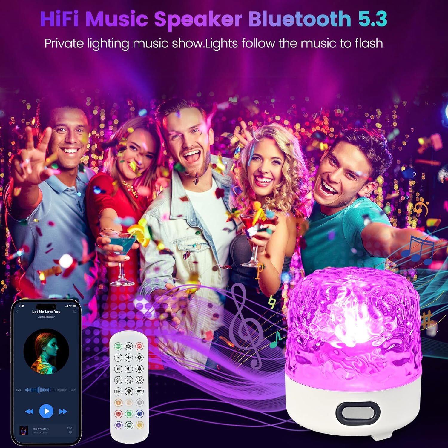 Ocean Wave Night Light Cordless Projector Lamp 16 colors