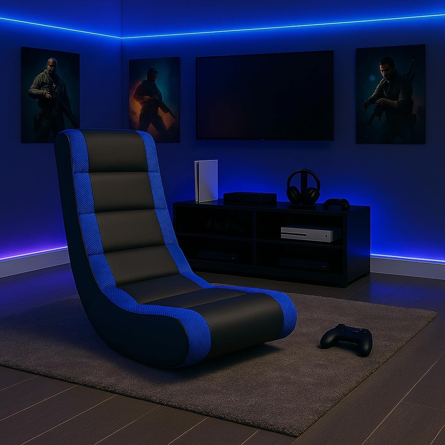 The Crew Furniture Classic Video Rocker Gaming Chair - Black/Blue - Kids/Teens